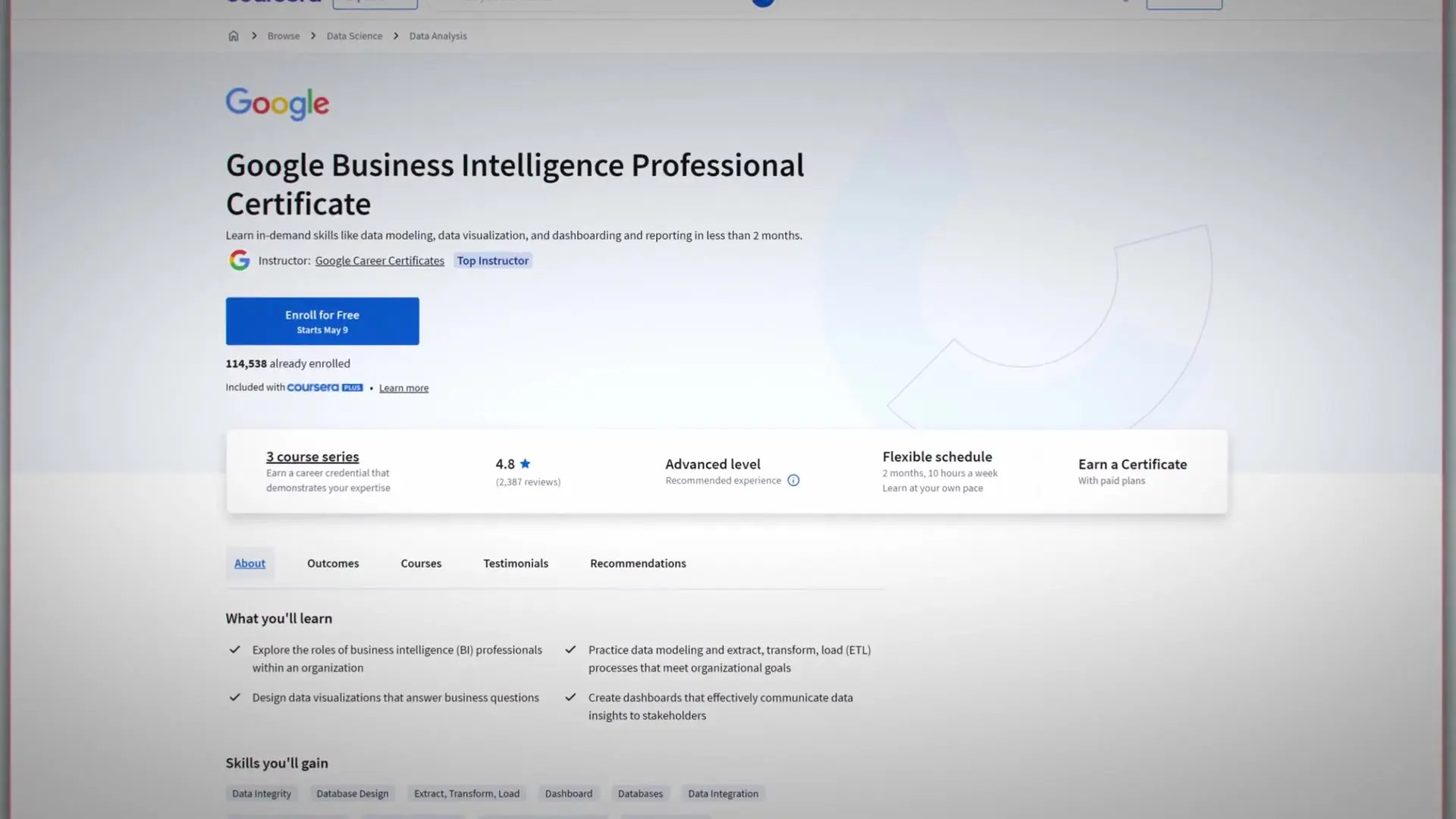 Business Intelligence certifications typically require only 2-3 months of part-time study