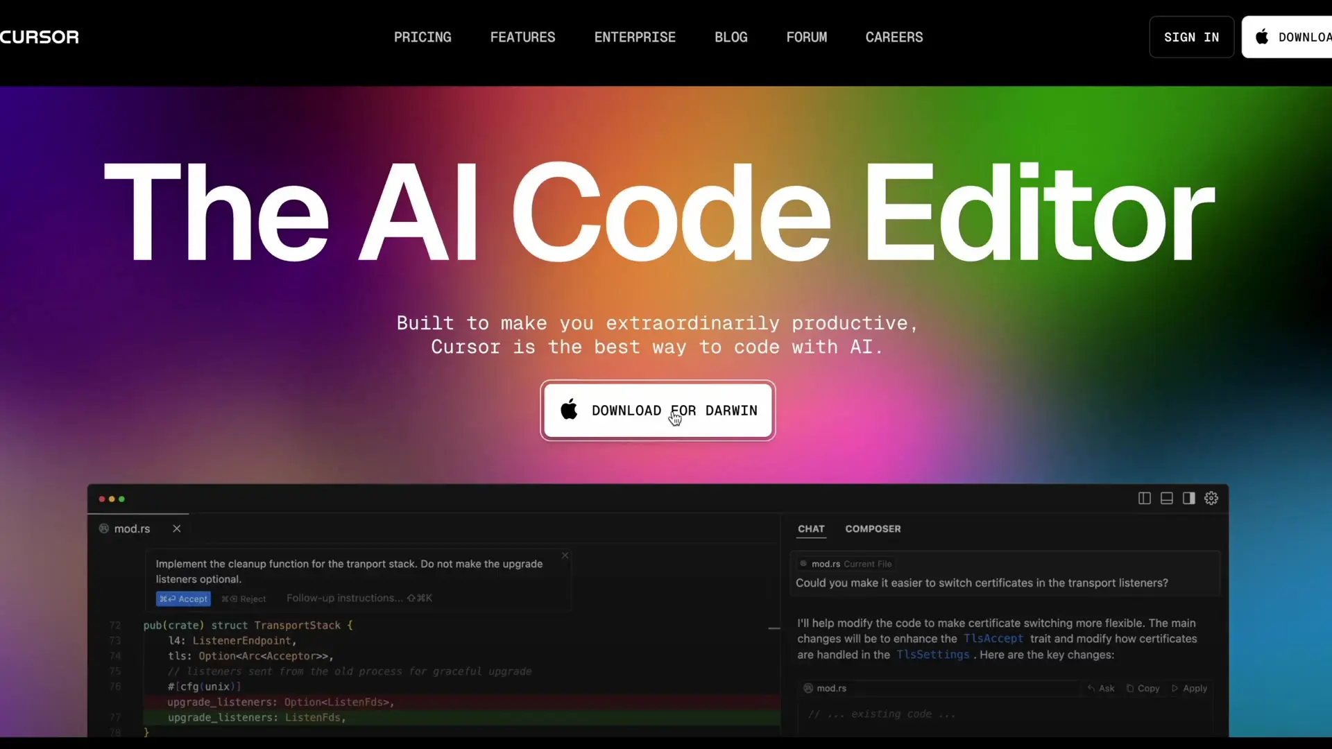 Cursor AI provides intelligent assistance for development tasks, offering contextual suggestions that make complex tasks like certificate management more intuitive