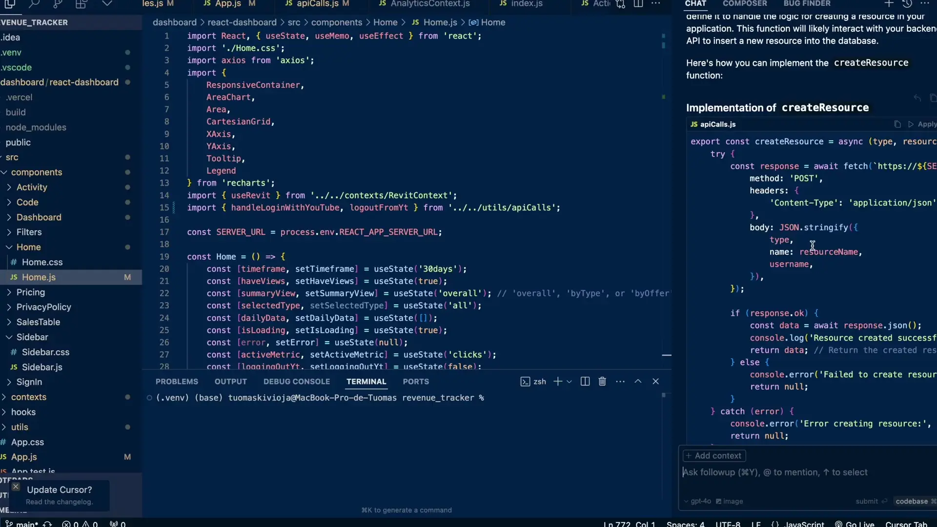 Modern React dashboard development with AI assistance helps implement data visualization features and API integrations more efficiently