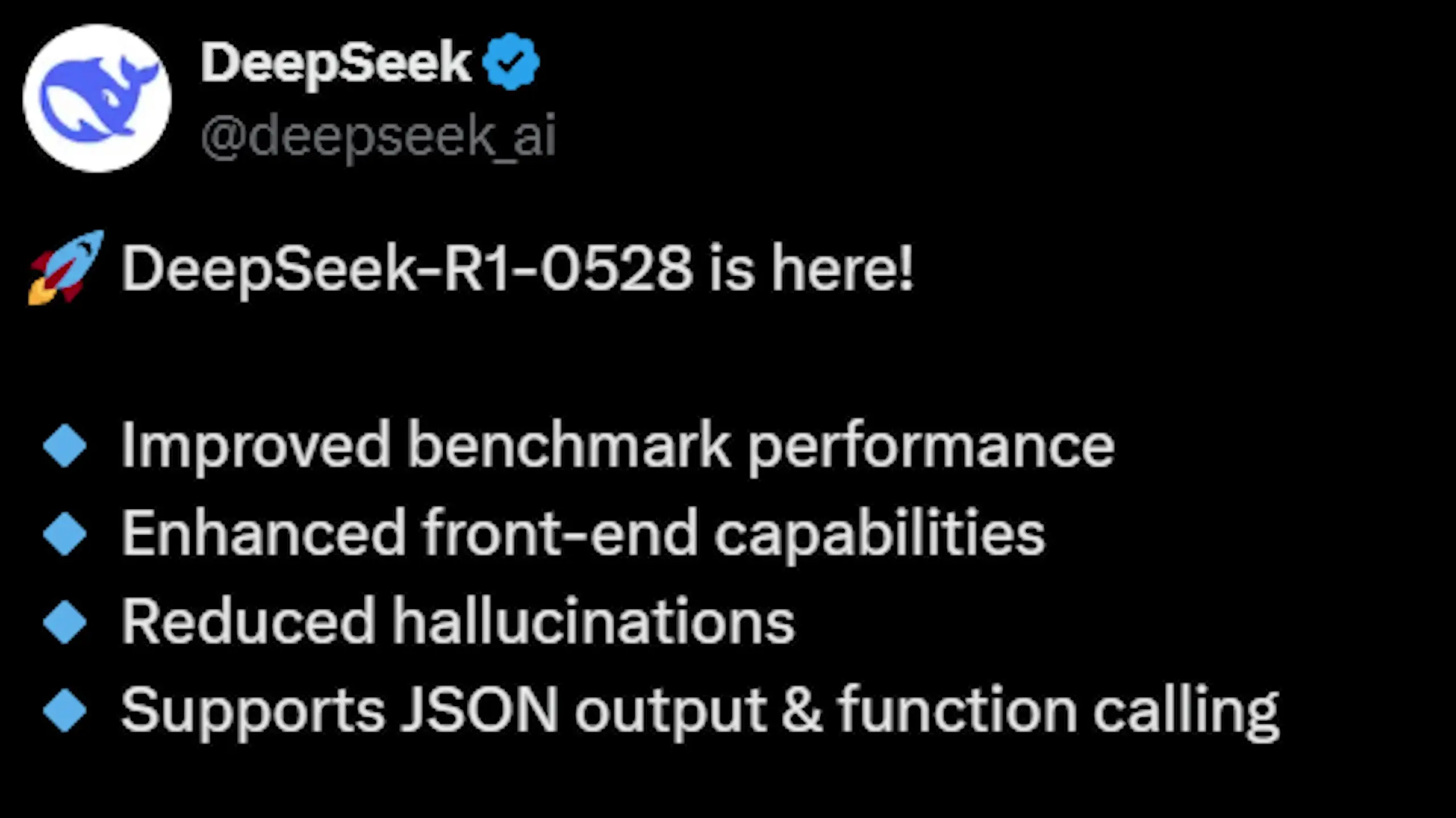 DeepSeek R1 V2 now offers improved hallucination reduction and full support for JSON output and function calling