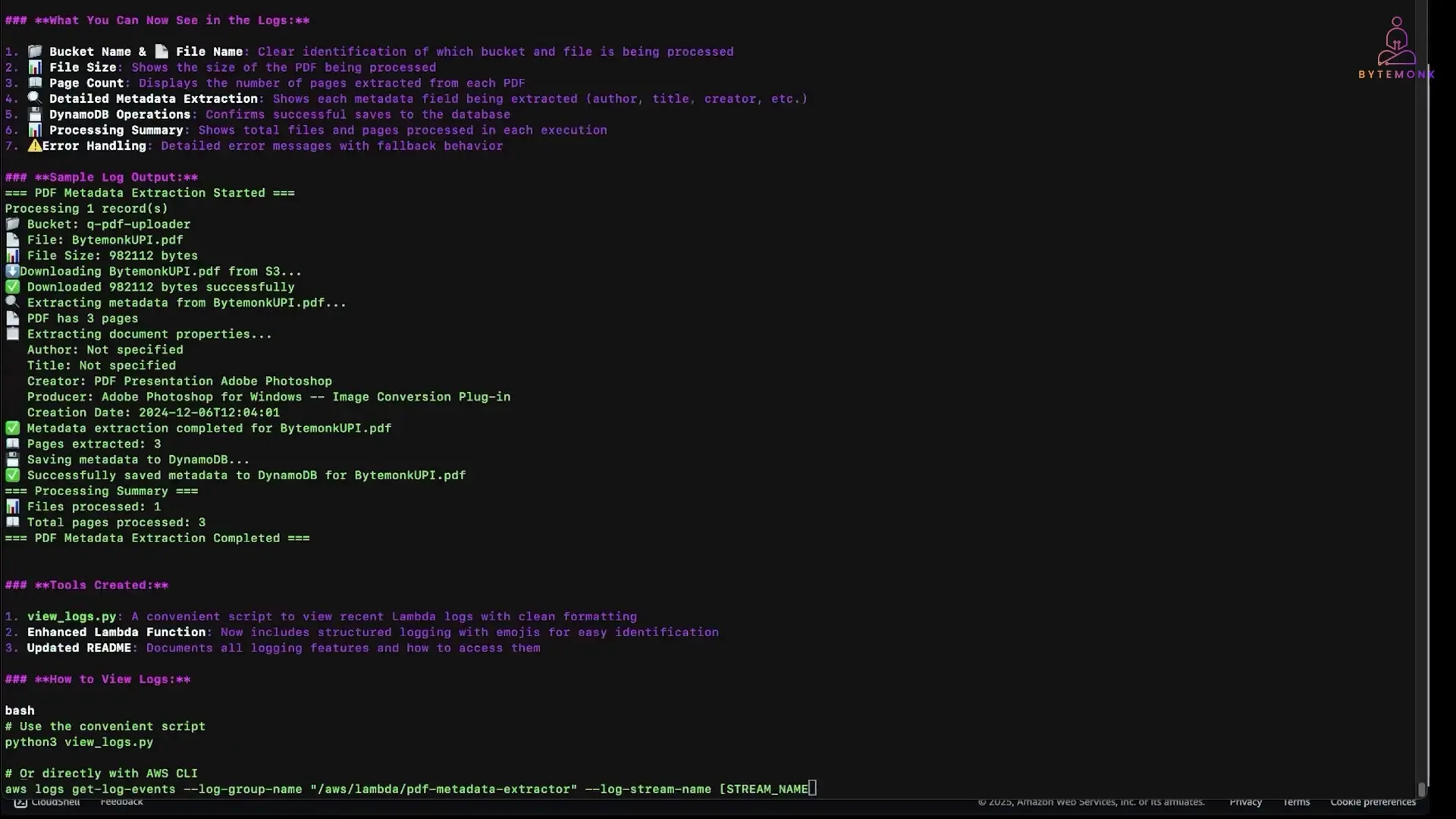 Amazon Q Developer CLI helps implement error handling for PDF processing in Lambda functions