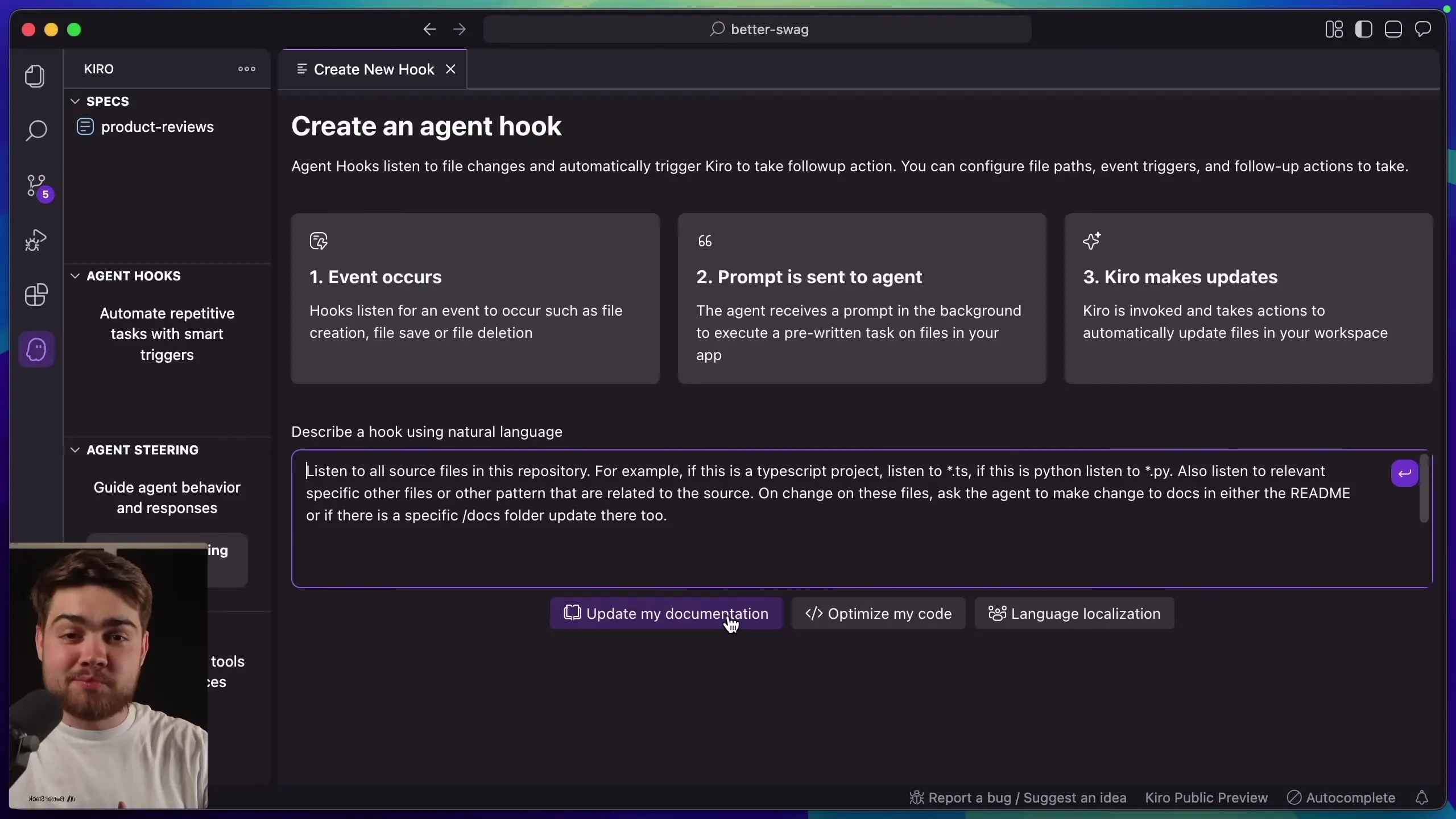 Kira's hooks feature enables automated documentation updates and other event-driven tasks