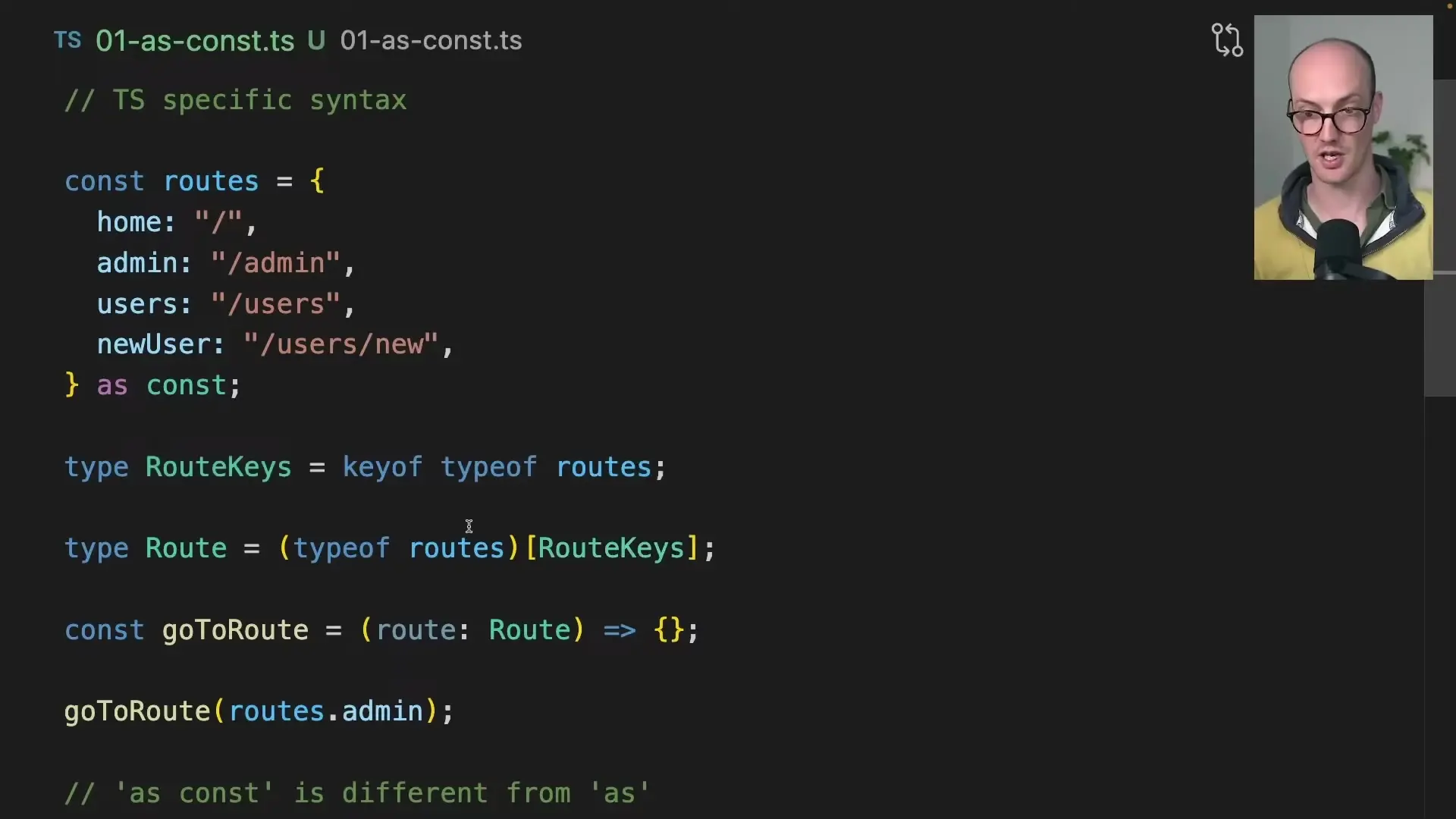 TypeScript's type inference with 'as const' allows for dynamic type extraction from object values