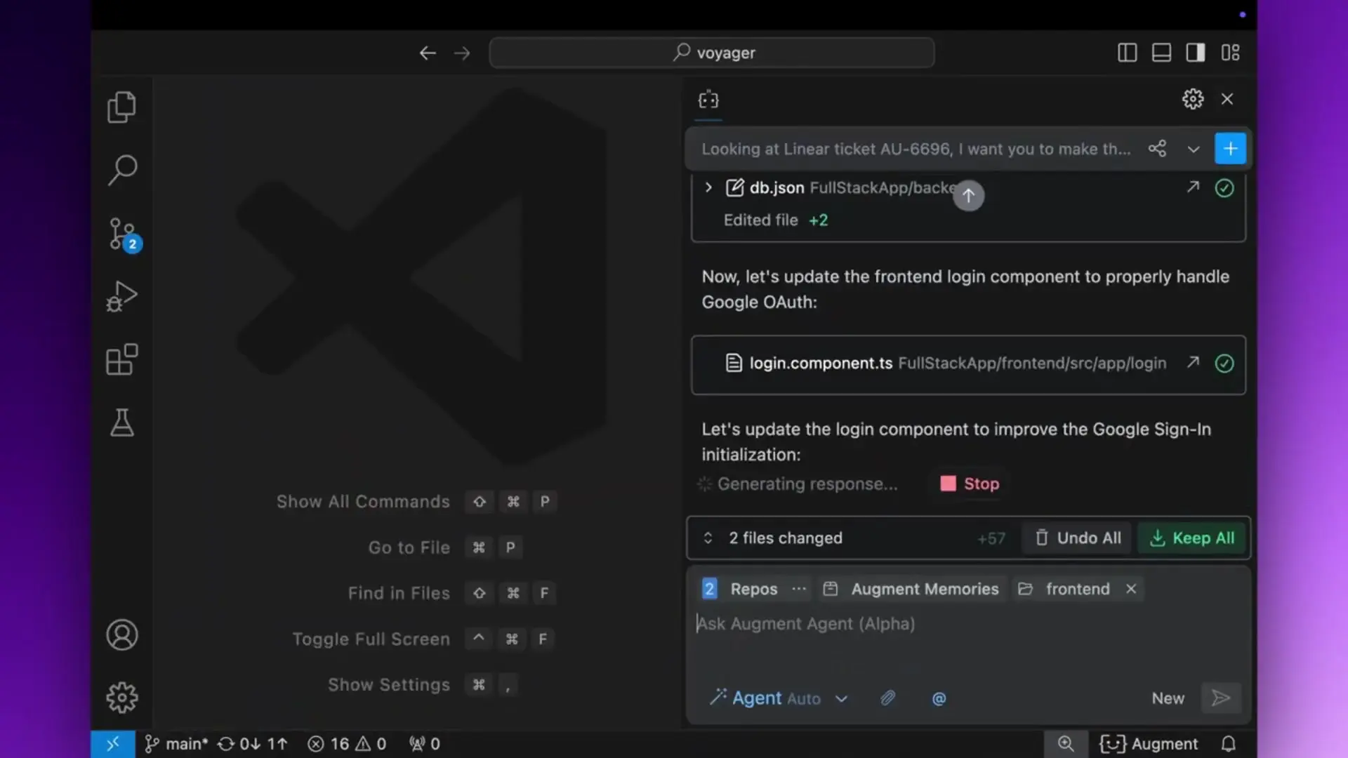 Augment Agent integrates with popular IDEs like VS Code and JetBrains through free extensions