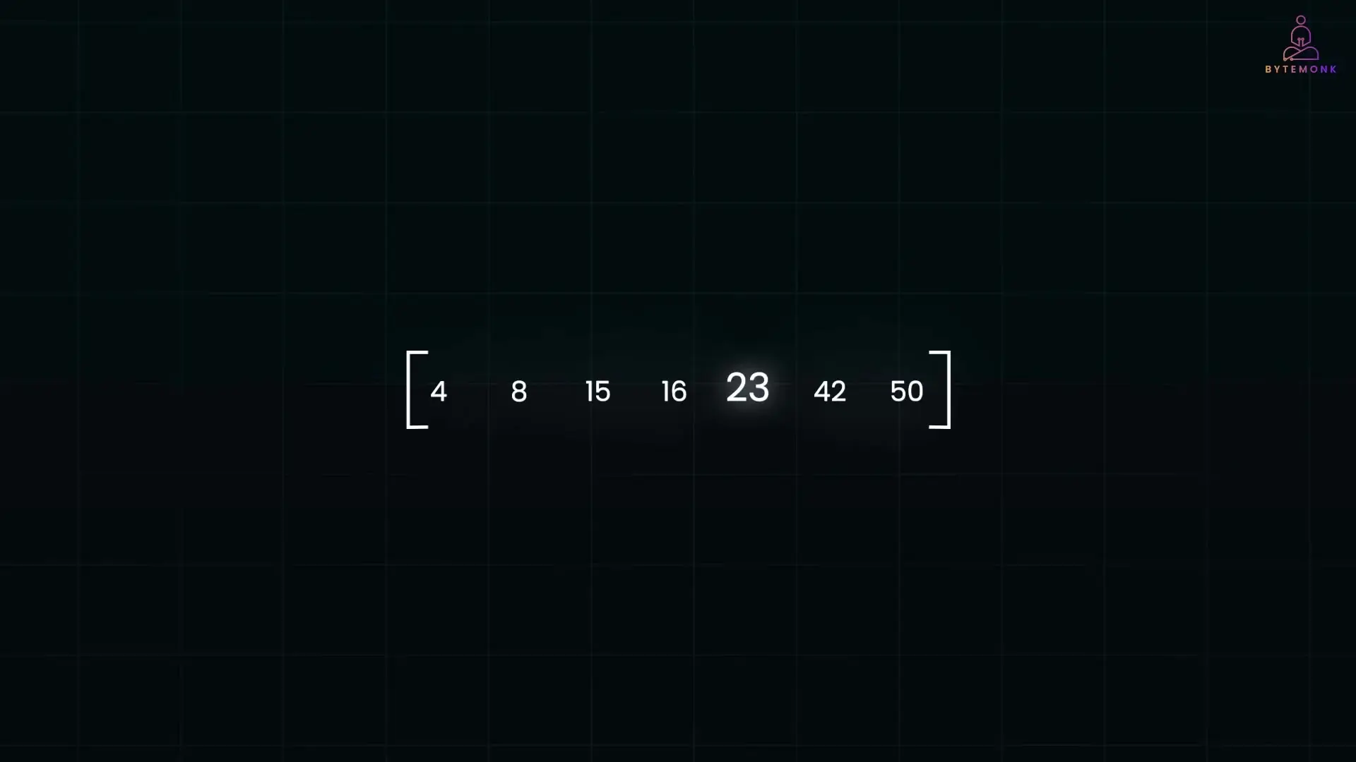 Searching for the value 23 in a sorted array using binary search
