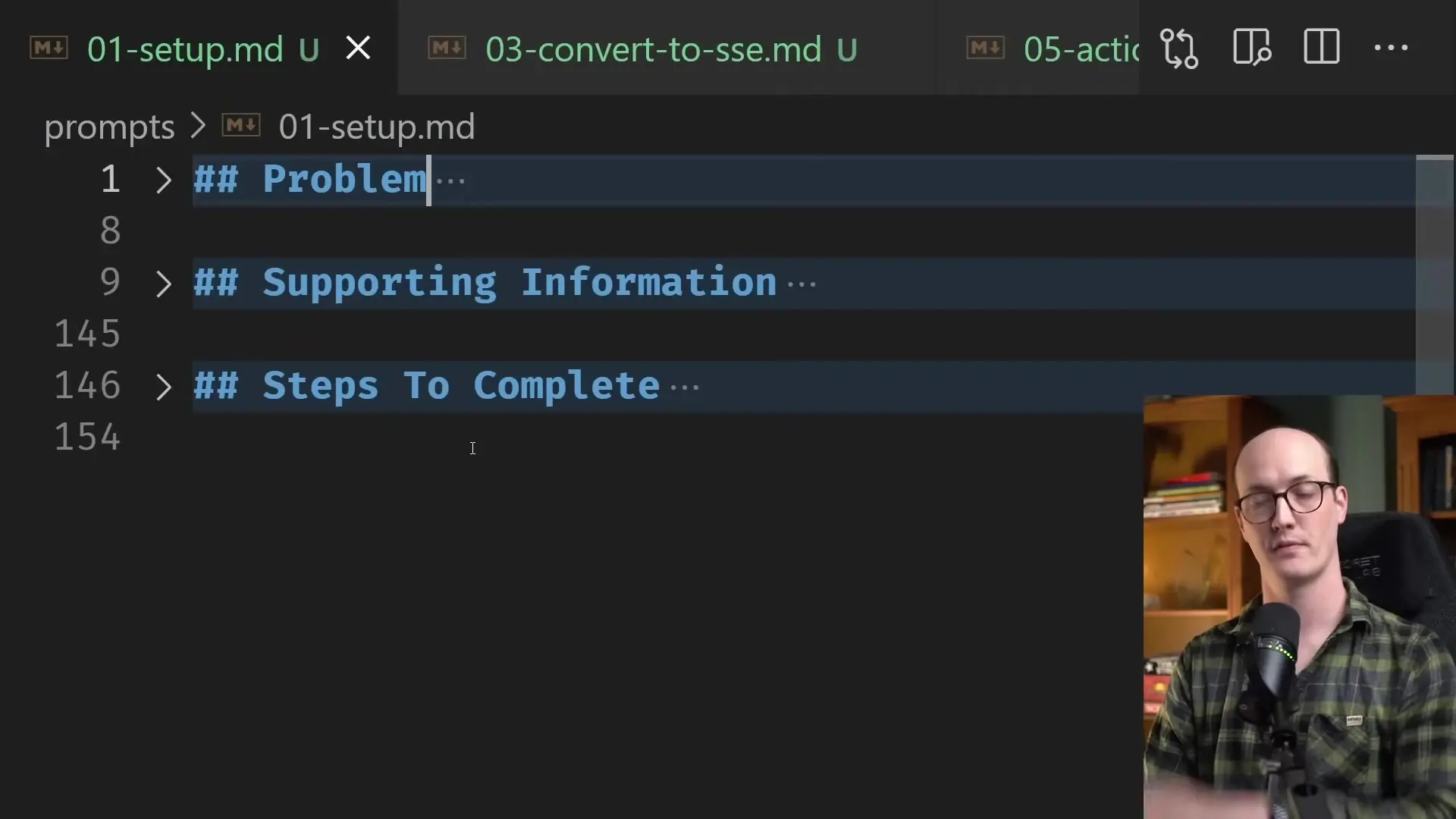 Structured prompt showing the problem statement, supporting information, and steps to complete for building an MCP server