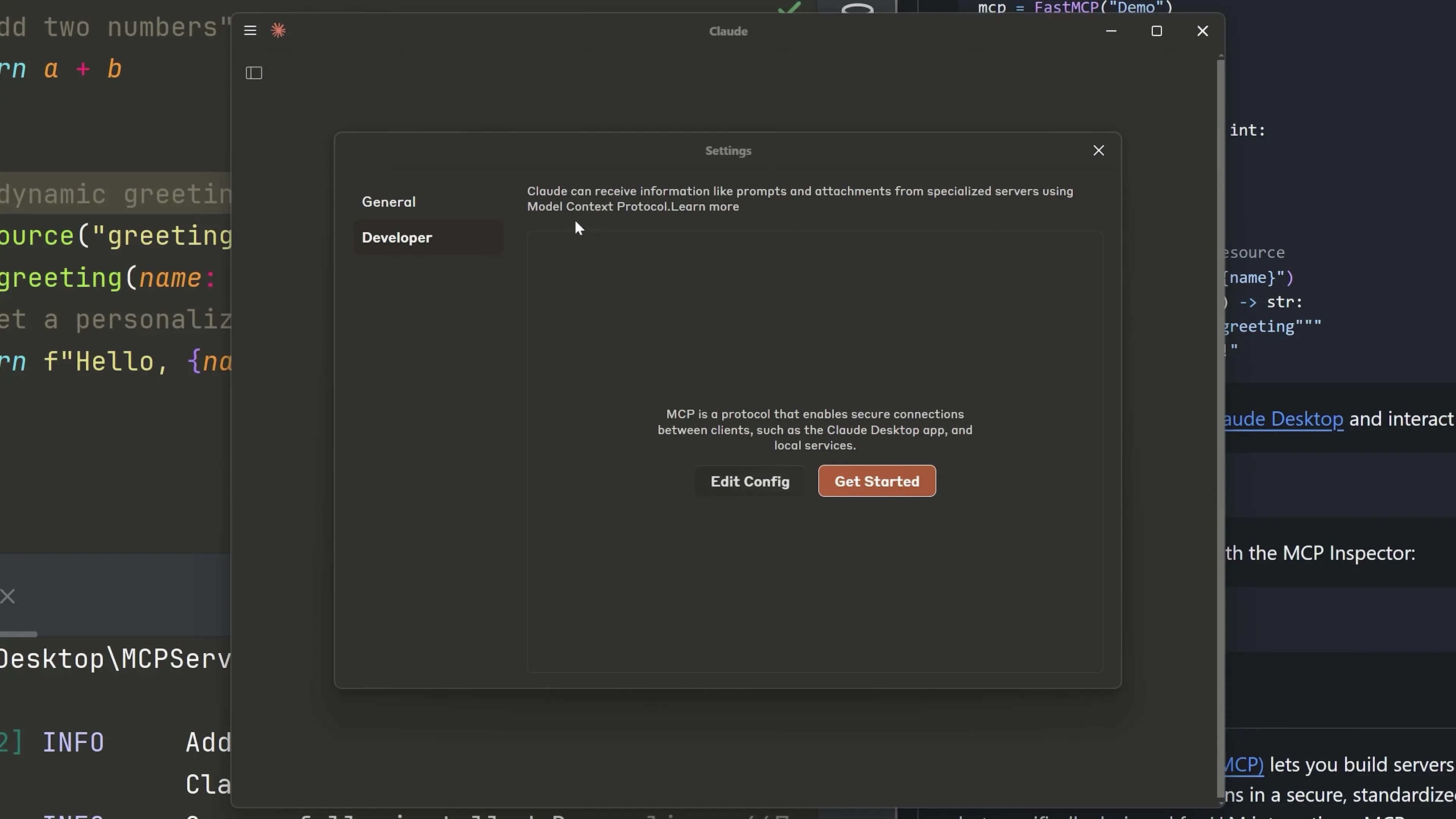 Configuring Claude Desktop to connect with our custom MCP server