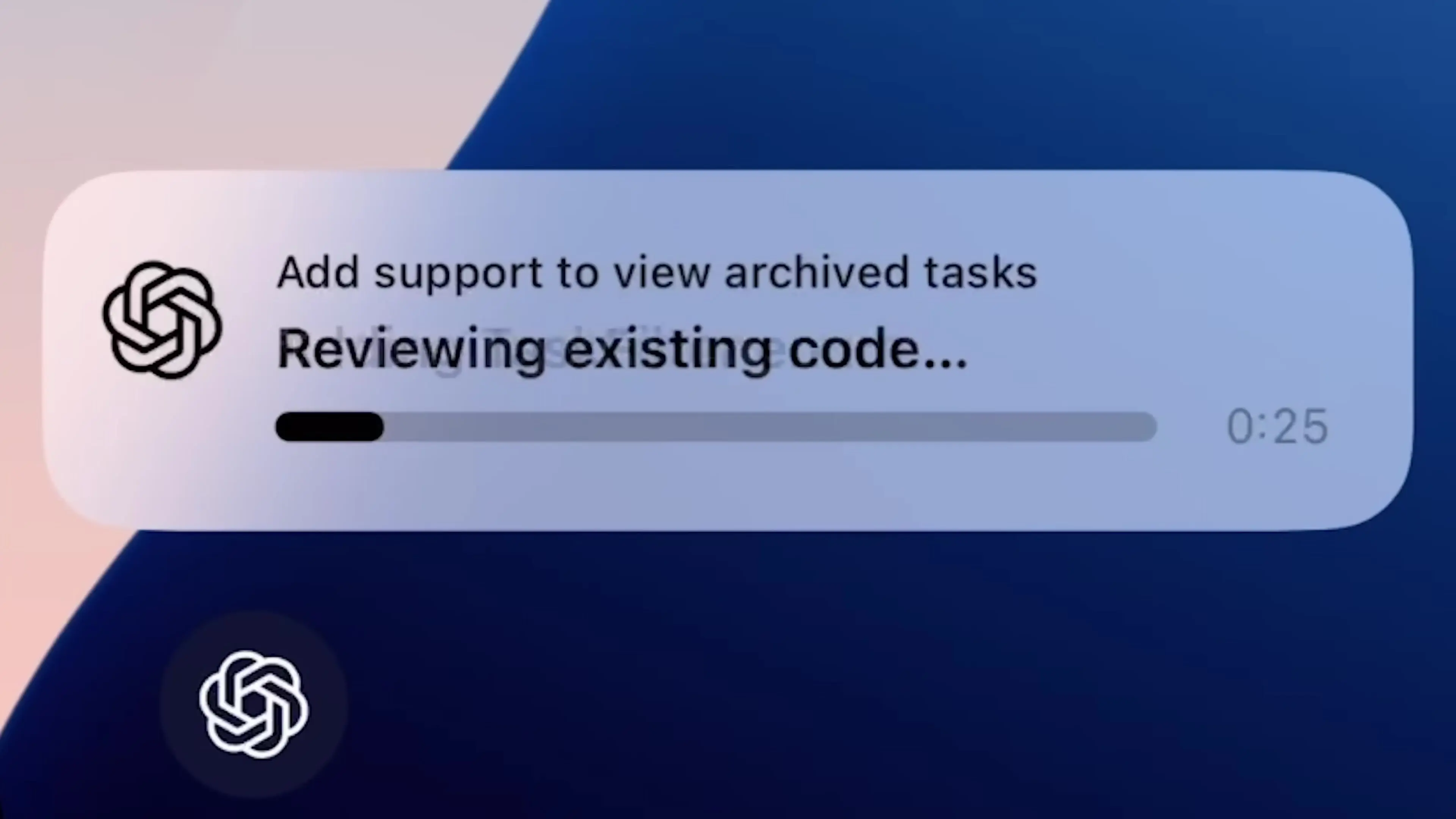 The Codex AI interface analyzing existing code to implement an archive viewing feature, demonstrating how developers can accelerate feature development with AI assistance.