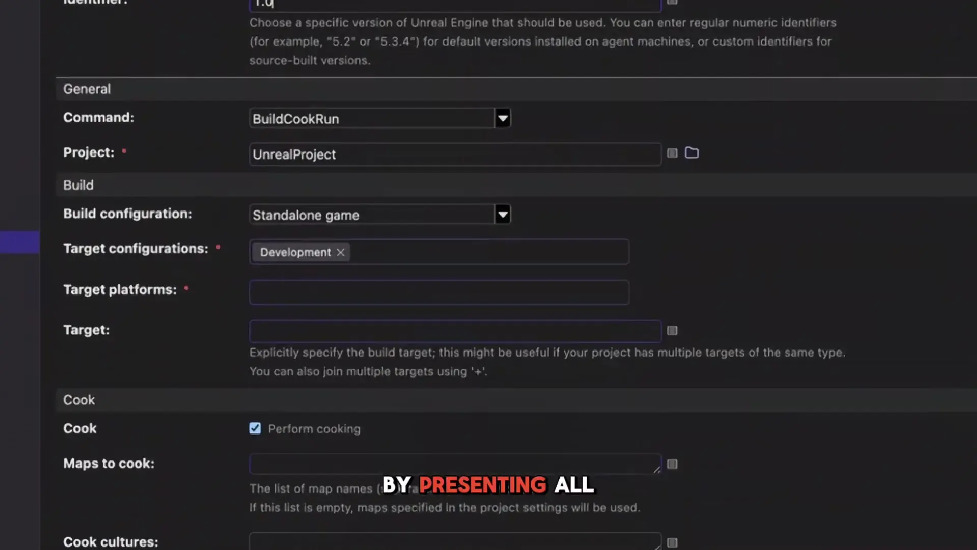 TeamCity's build configuration interface showing options for Unreal Engine project compilation