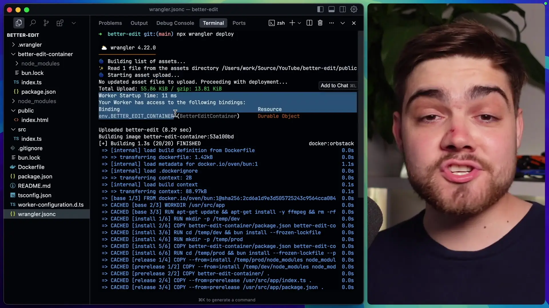 The deployment process builds and pushes the container image to Cloudflare's infrastructure