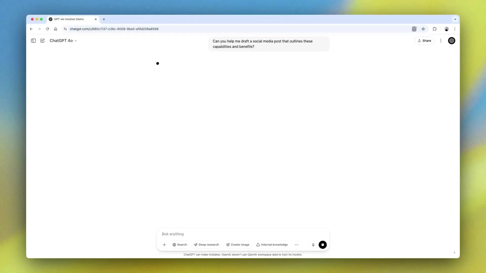 GPT-4 demonstrating its advanced content creation abilities by generating engaging social media posts with customizable tone and format options based on simple user prompts.