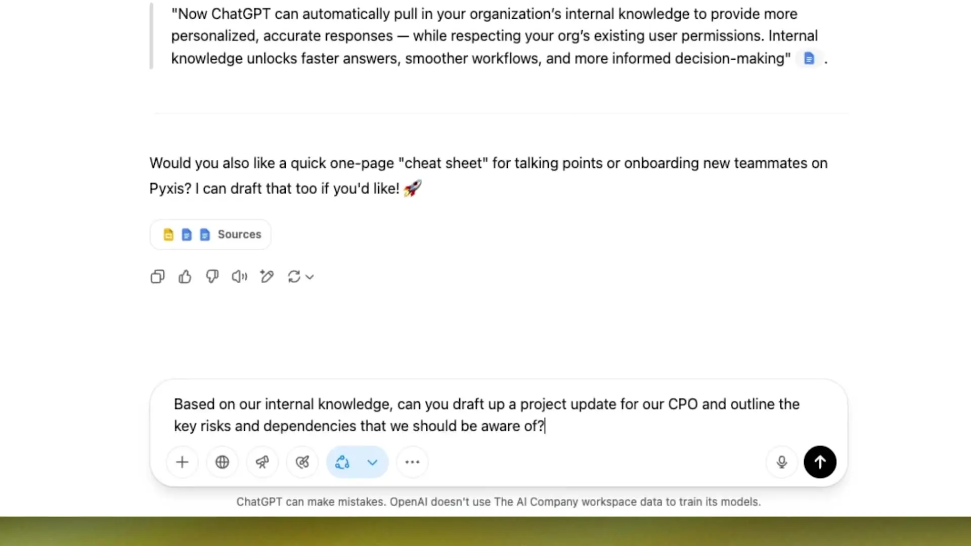 Google Drive connector interface demonstrating how the knowledge management system delivers personalized responses based on company documents while maintaining organizational security permissions
