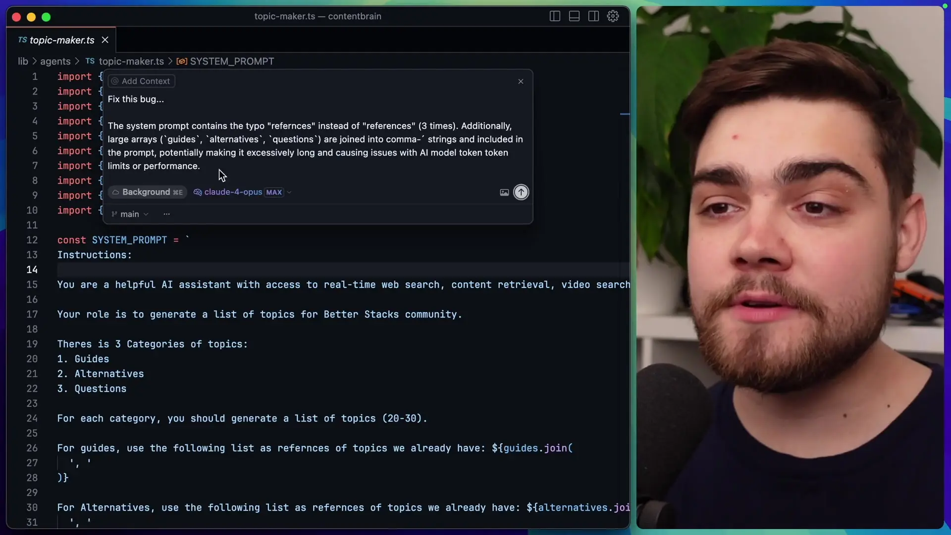 Background Agents interface showing prompt input from identified bugs