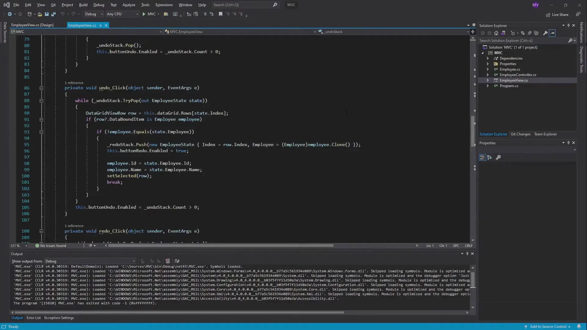 Visual Studio Code debugging interface with breakpoints and watch window for a WinForms application