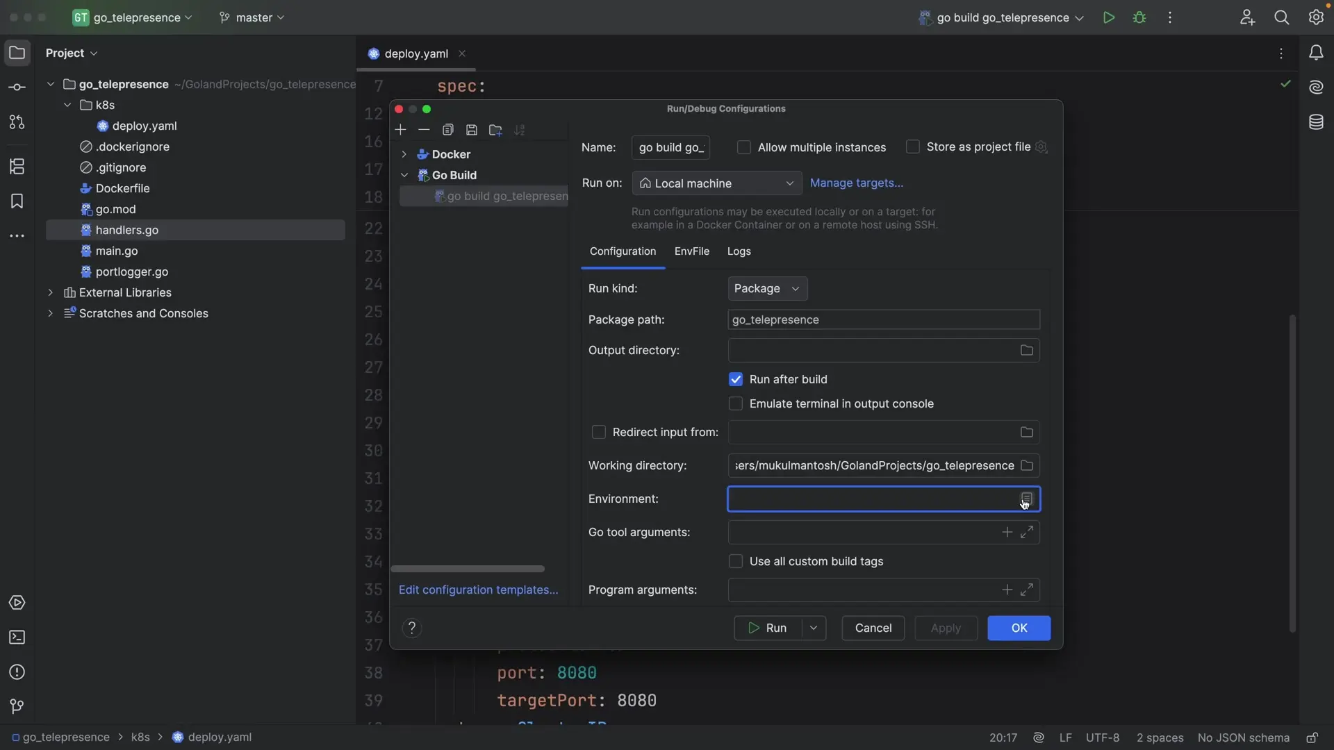 Configuring the local development environment with production settings to replicate the issue