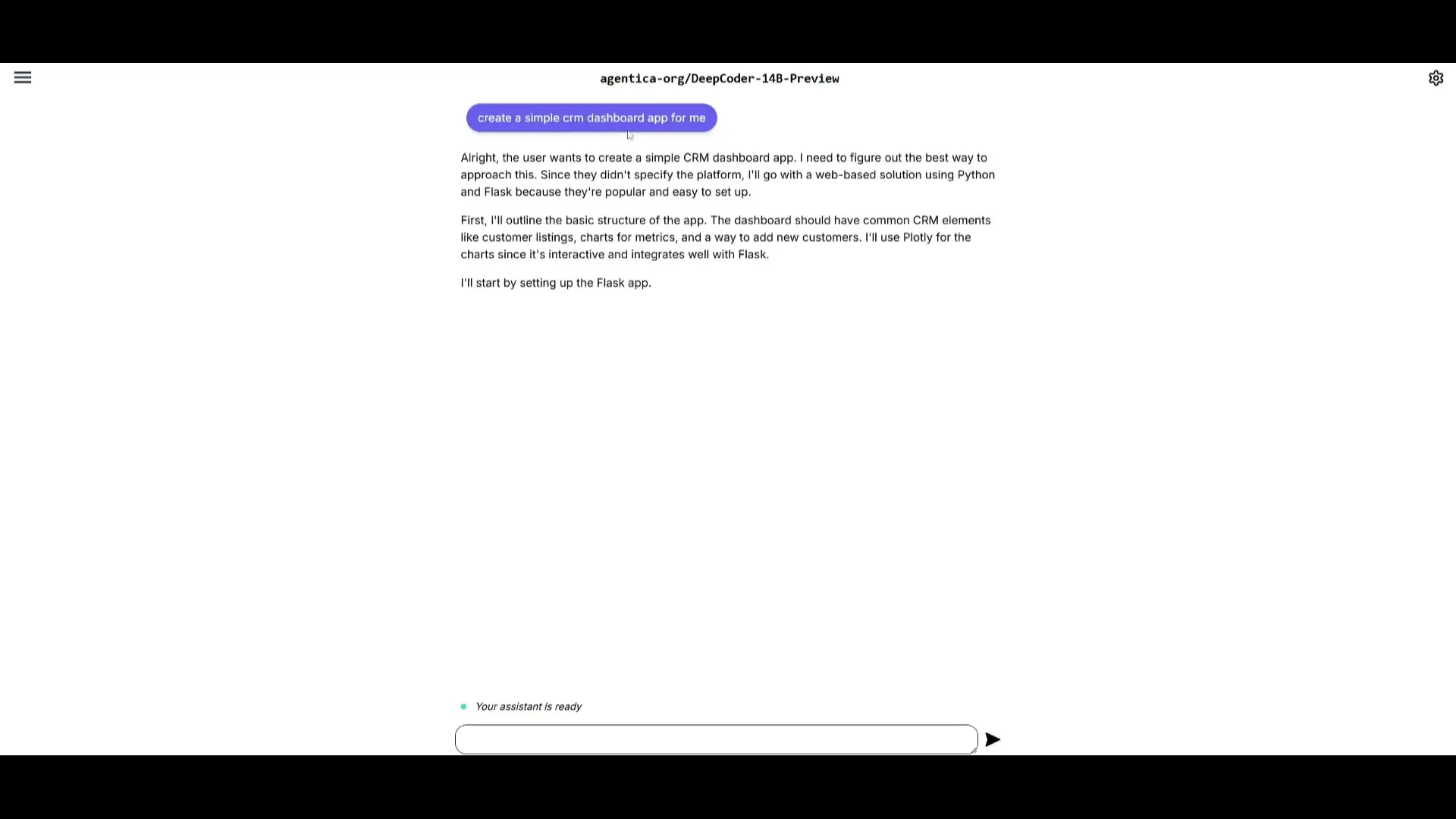 DeepCoder successfully creating a functional CRM dashboard application