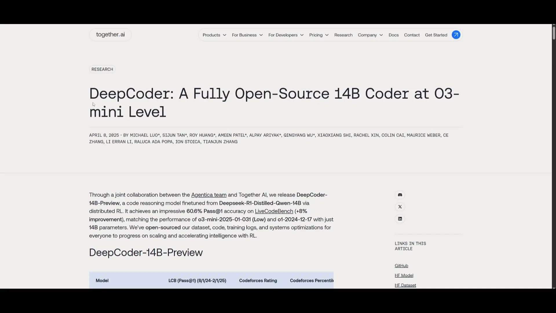 Together AI's blog post details the innovative training approach used for DeepCoder 14B