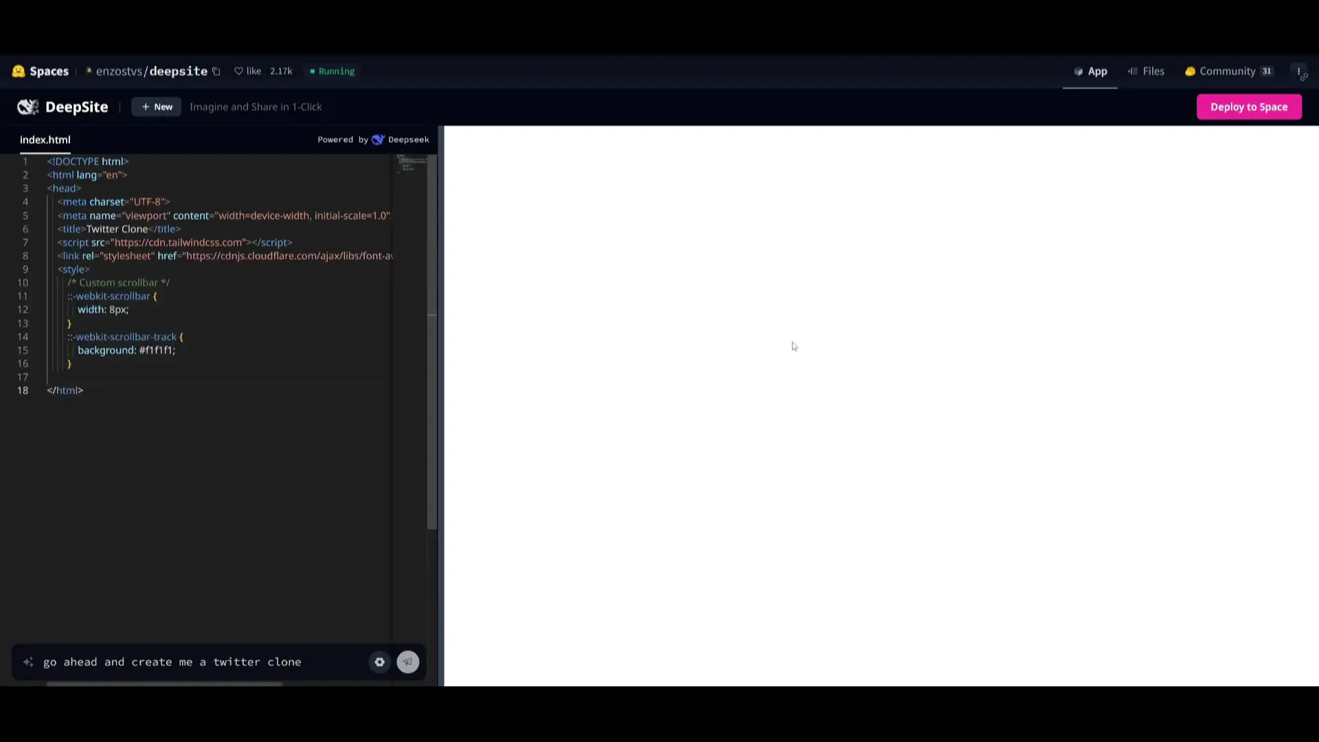 Deep Sight's interface showing code generation alongside real-time visualization of the application being built
