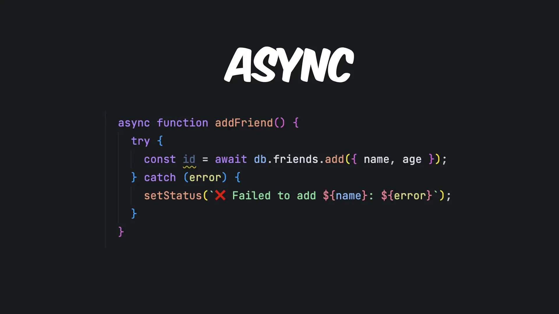 Async function example using Dexie.js to add and retrieve records from IndexedDB, showing how it simplifies complex database operations in the browser