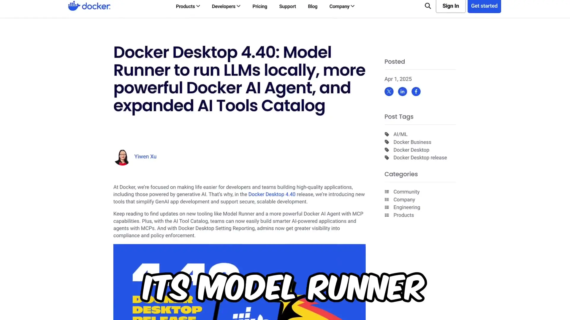 Docker Desktop 4.40 showcasing the new Model Runner feature that allows developers to run LLMs locally alongside the enhanced AI Agent capabilities