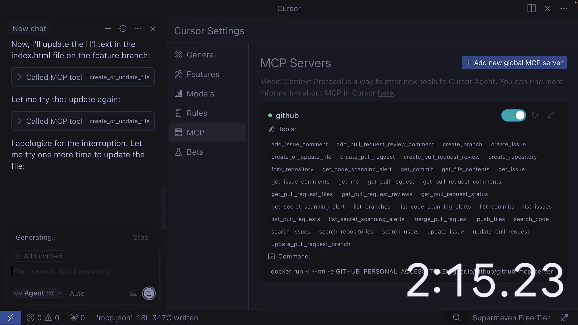 MCP server approach took longer and required multiple retries to complete the same repository tasks