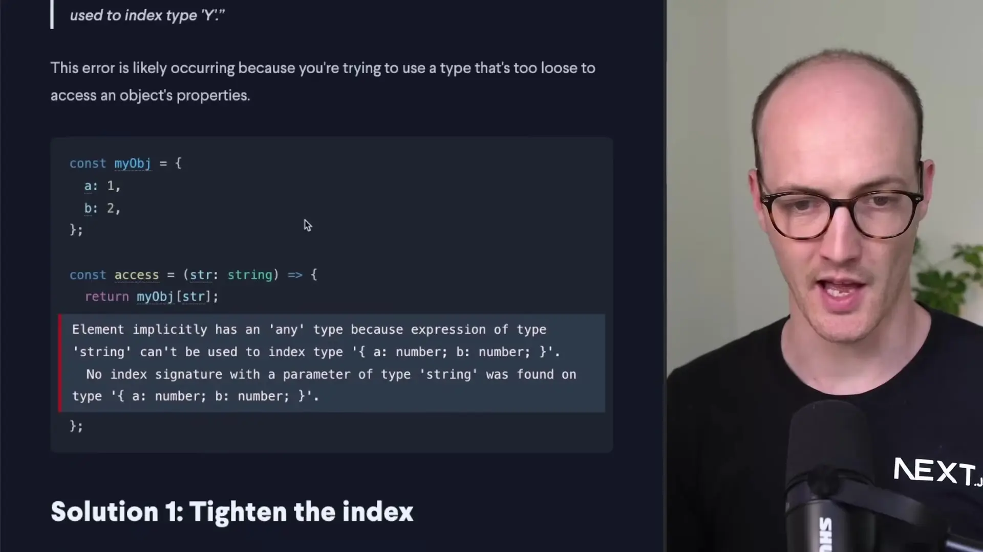 Example of TypeScript object with number properties causing dynamic access issues