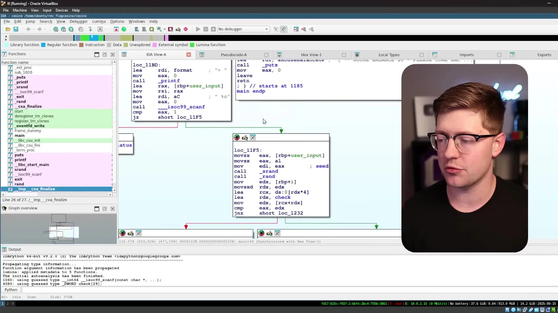IDA Pro showing the user input handling code in the disassembled binary