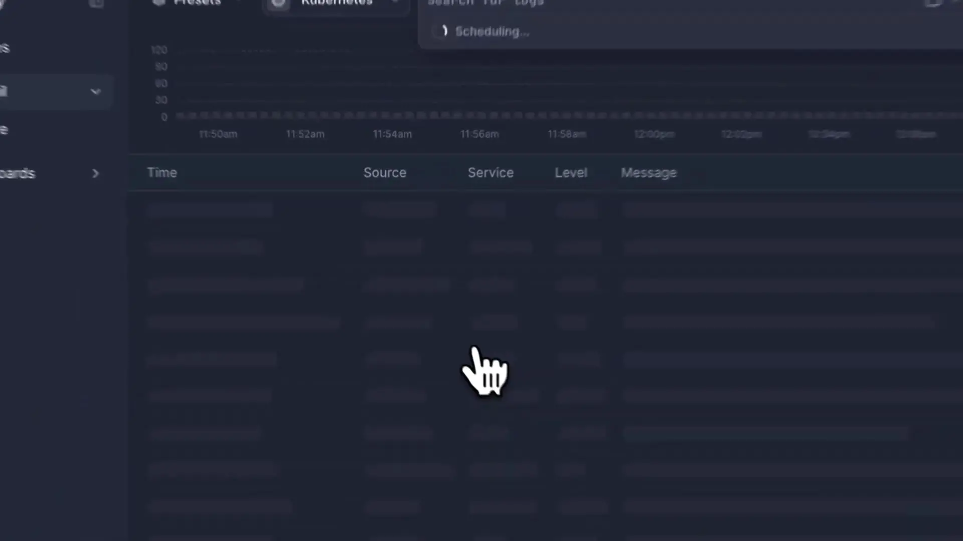 Service discovery interface showing how to isolate logs from multiple services in a single view