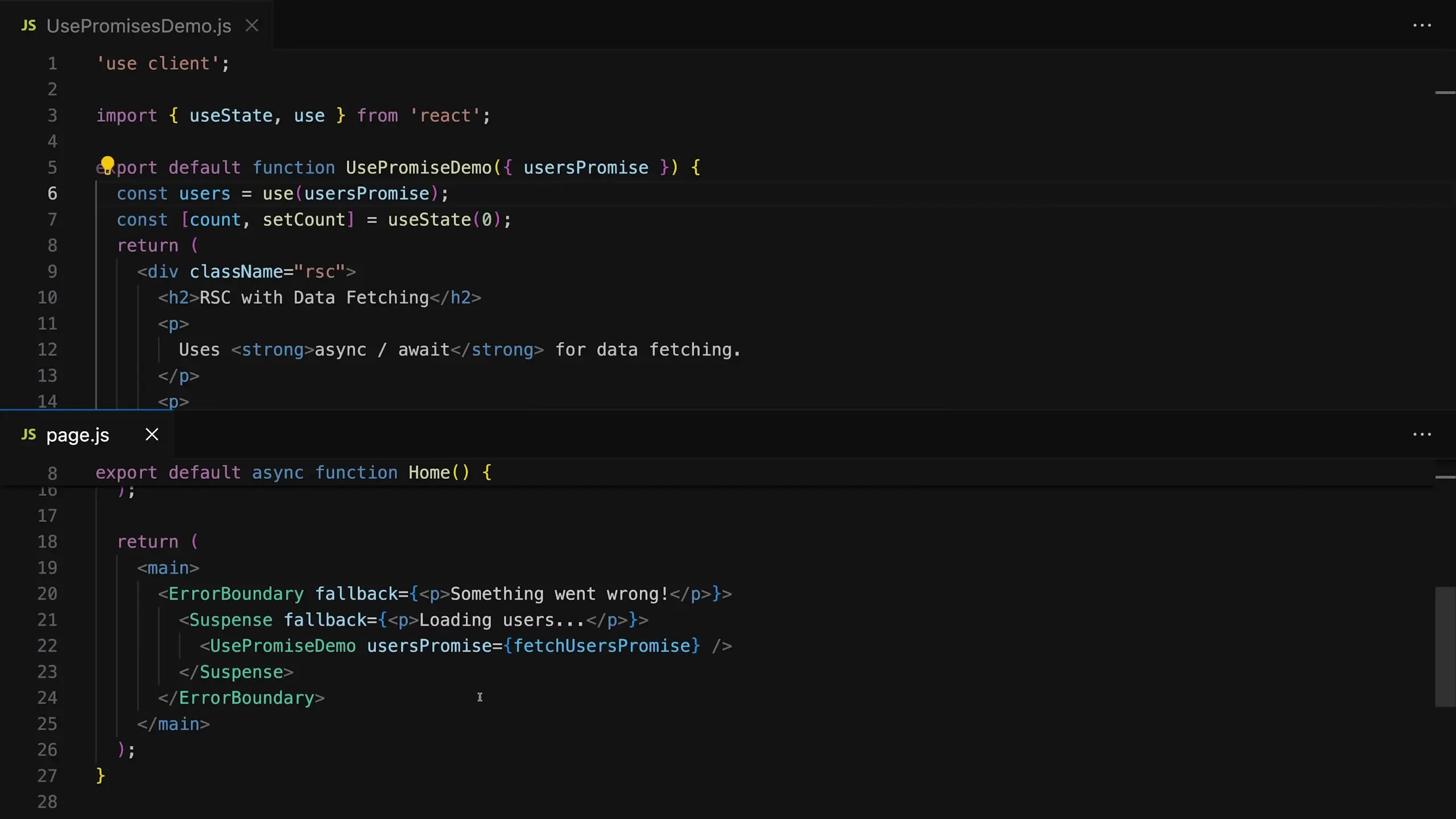 Next.js projects can leverage React 19's server features by creating promises in server components and passing them to client components