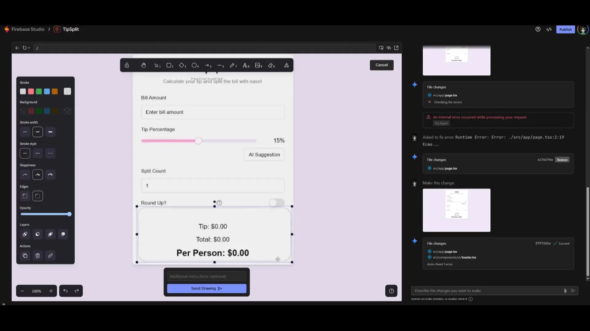 Using the drawing tools in Firebase Studio to highlight areas for modification