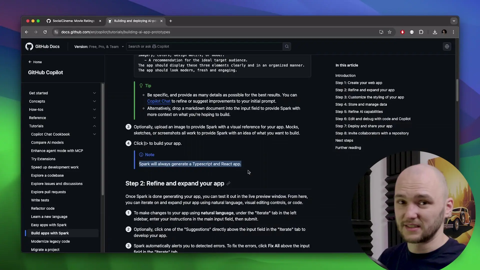 GitHub Spark currently generates applications using React and TypeScript with Tailwind CSS for styling