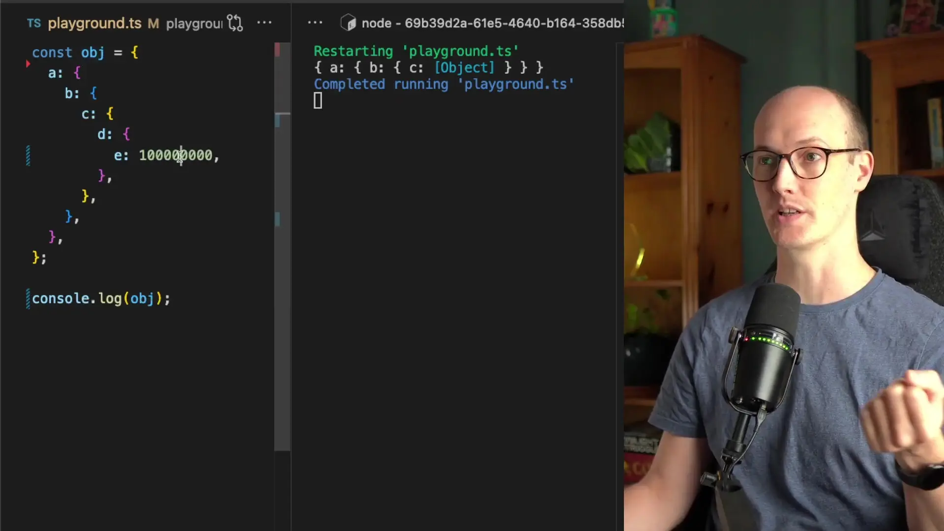 Standard console.log() failing to display deeply nested object properties, showing the limitations of basic logging techniques when working with complex data structures.