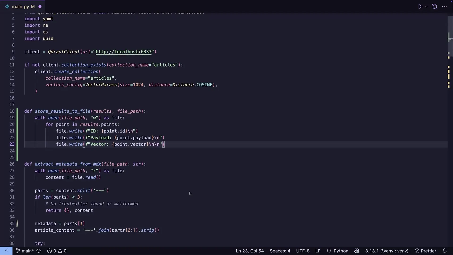 Local LLM implementation using Python and QdrantClient for vector database operations, allowing developers to process sensitive data without sending it to third-party services
