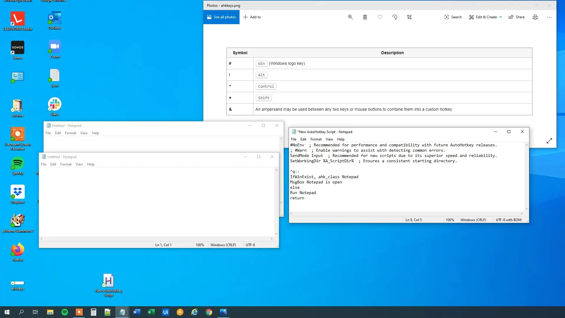 AutoHotkey script showing IfWinExist implementation to check for an open Notepad instance