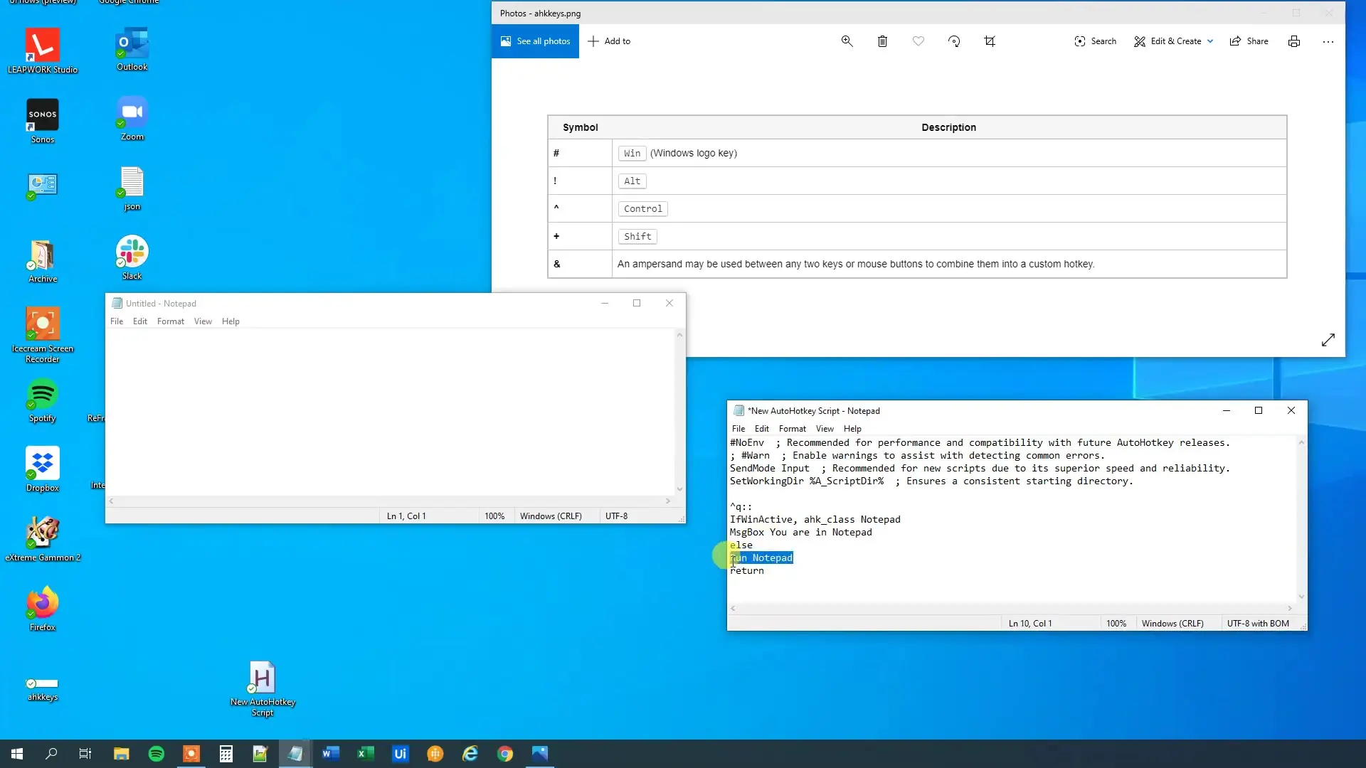 Testing a context-sensitive hotkey that displays different messages based on the active window