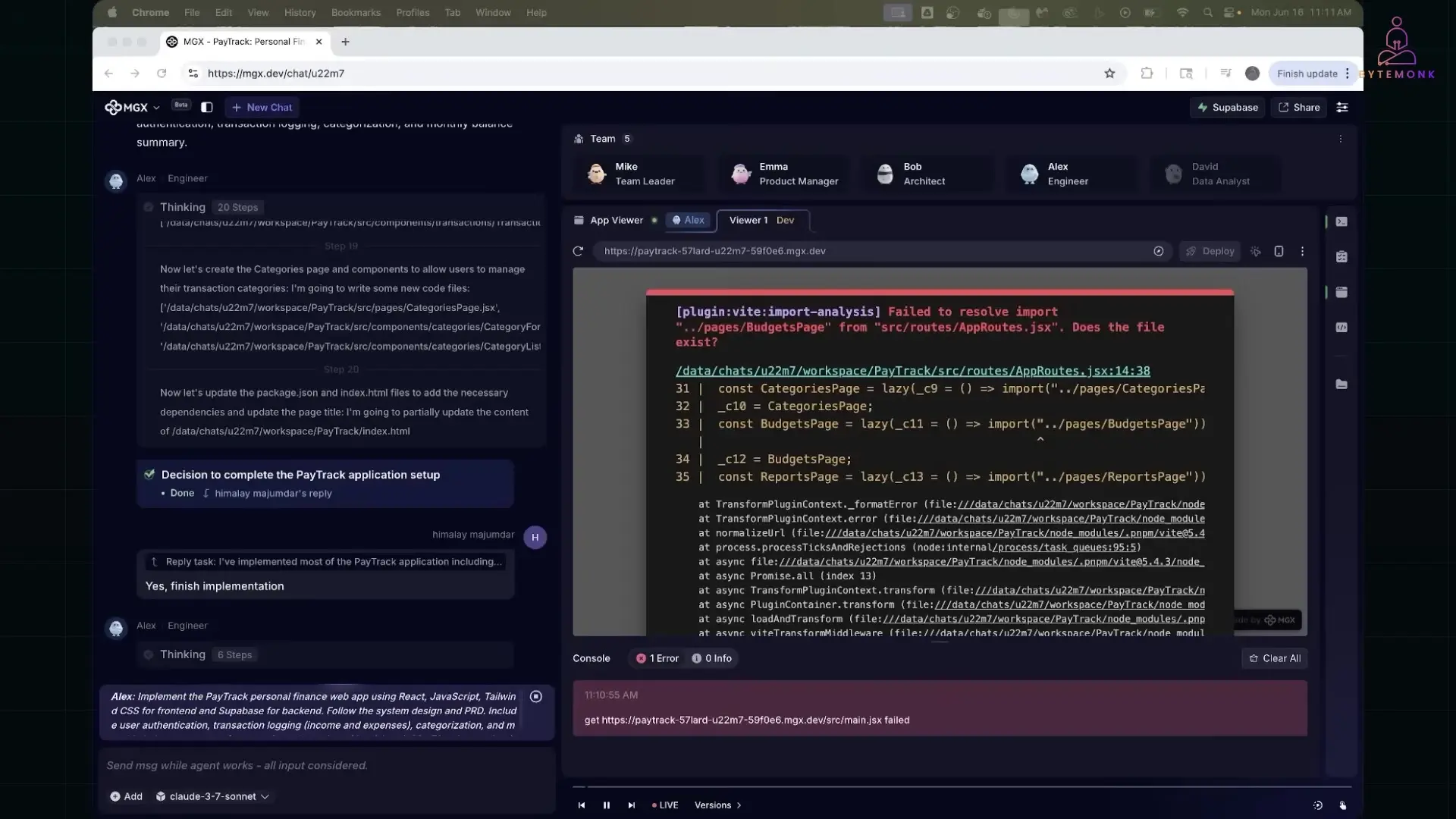 MetaGPT's collaborative workflow enables efficient debugging and iterative improvements for personal finance app development