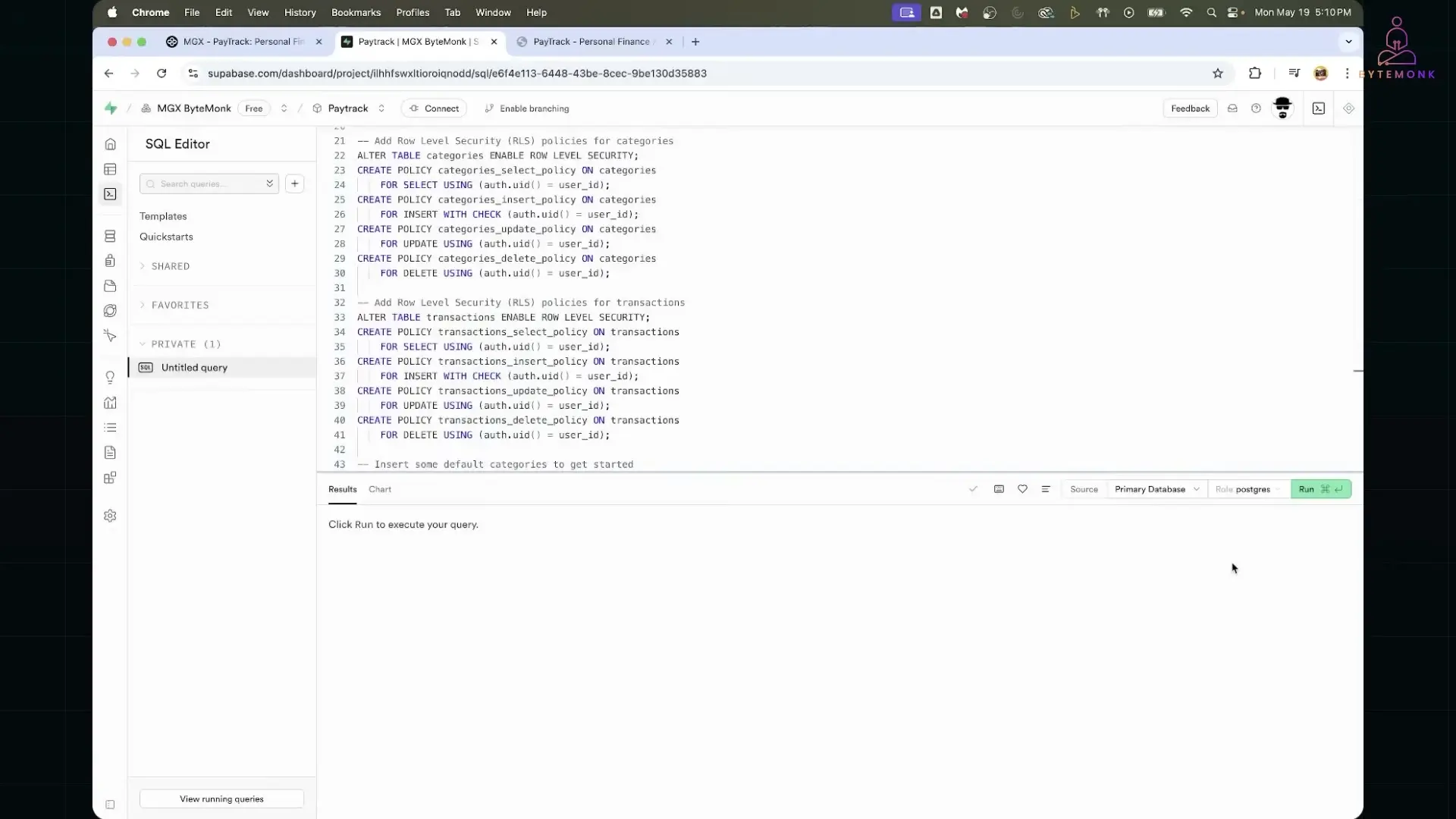 Supabase provides powerful database features including foreign key constraints and role-level security policies for robust personal finance app development