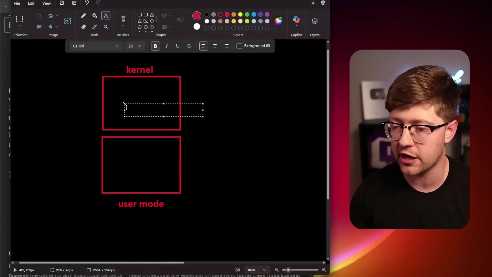 Windows operating system runs in kernel mode with highest privileges, while regular applications run in user mode with limited access