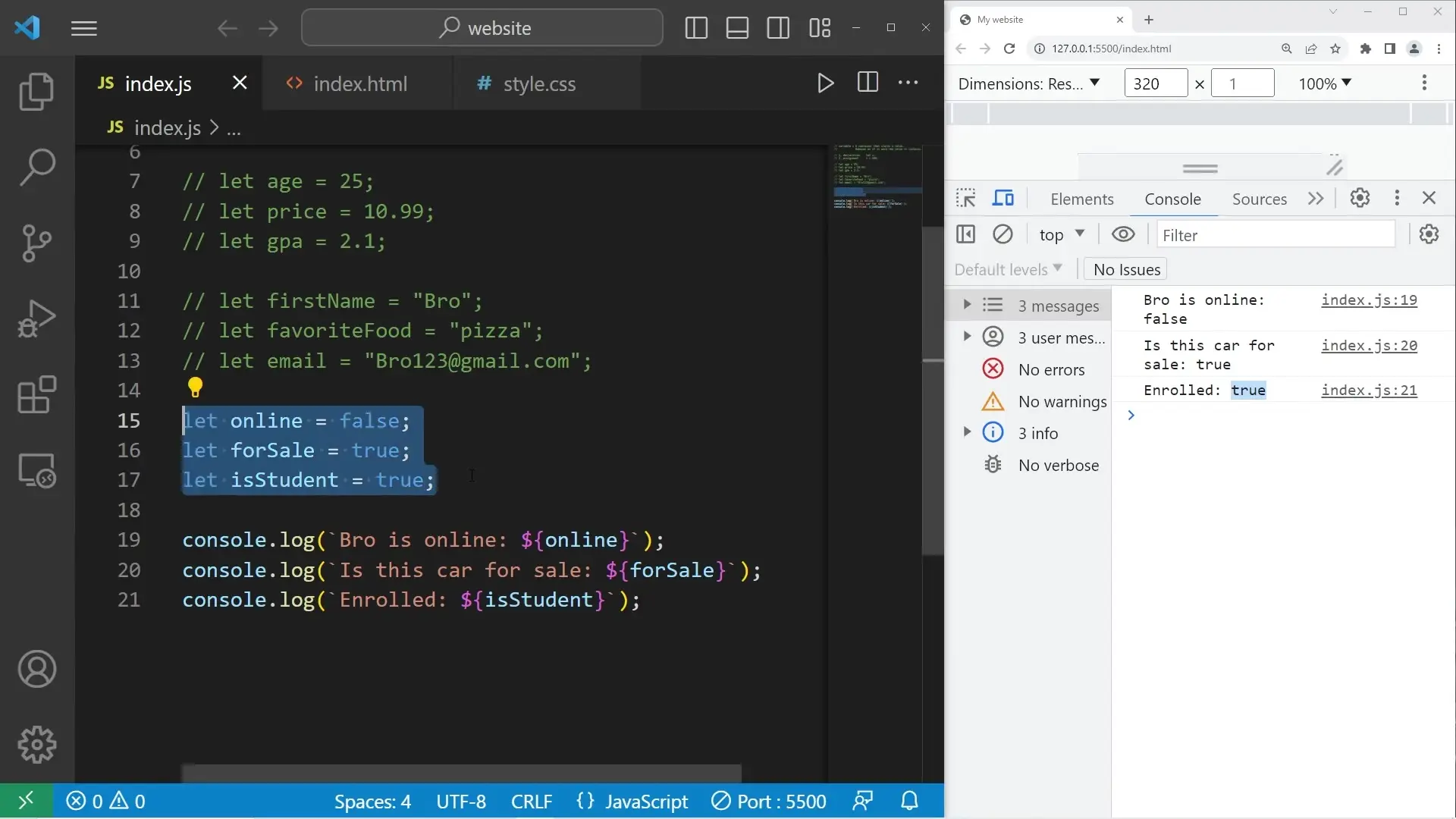 Boolean variables in JavaScript representing true/false states for program logic and decision making