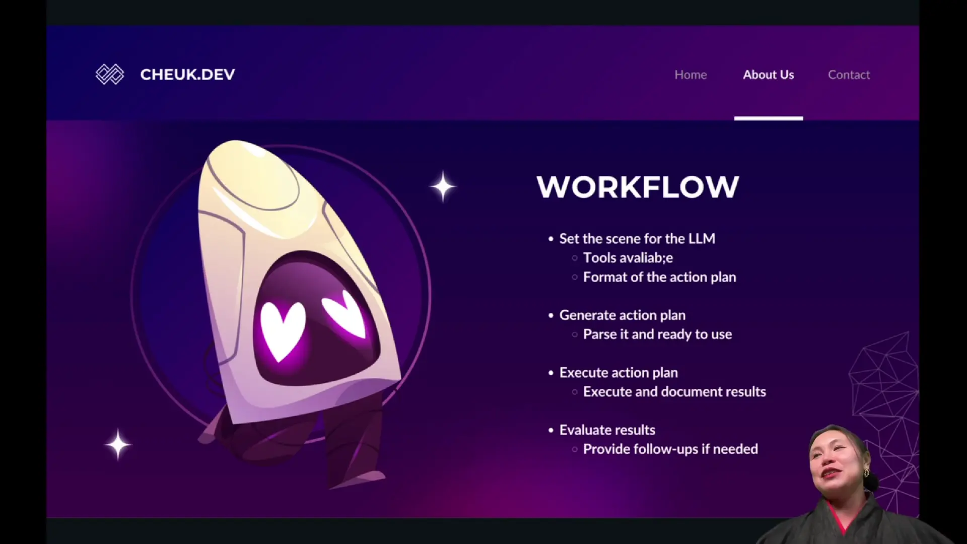 The four-step workflow of an AI coding agent: setting the scene, generating action plans, executing tasks, and evaluating results
