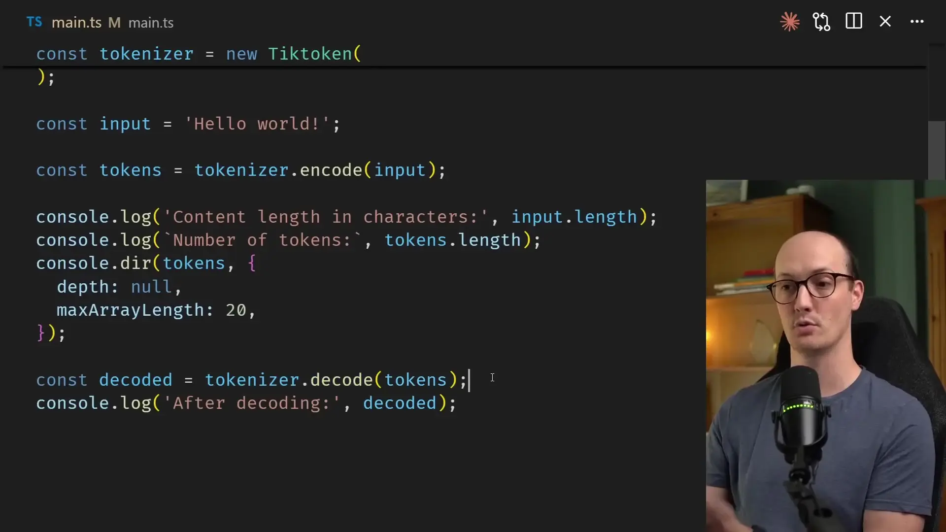 Decoding tokens back to text using the tokenizer's decode function