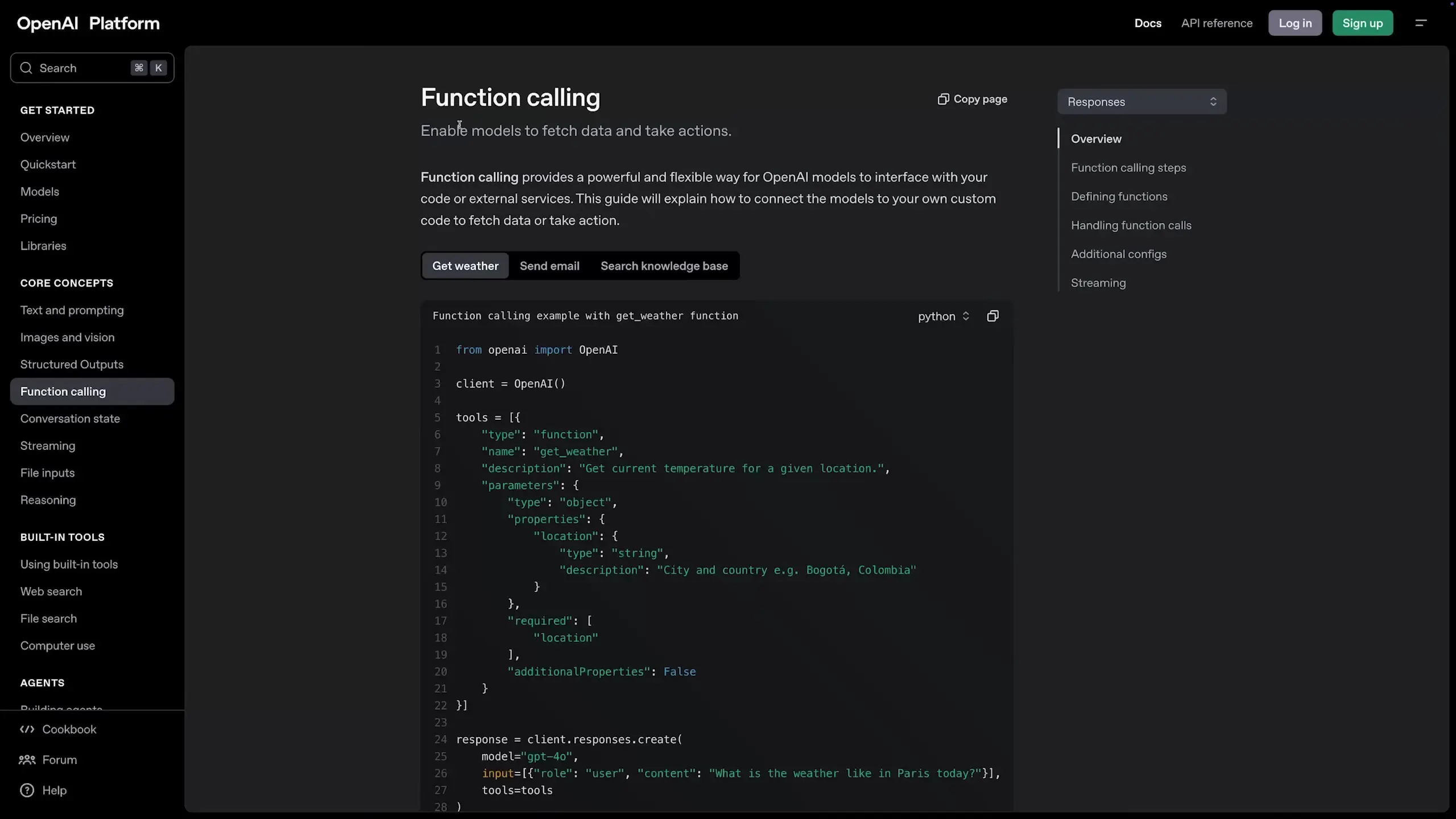 Example of function calling implementation showing how an LLM can invoke external functionality through structured API calls