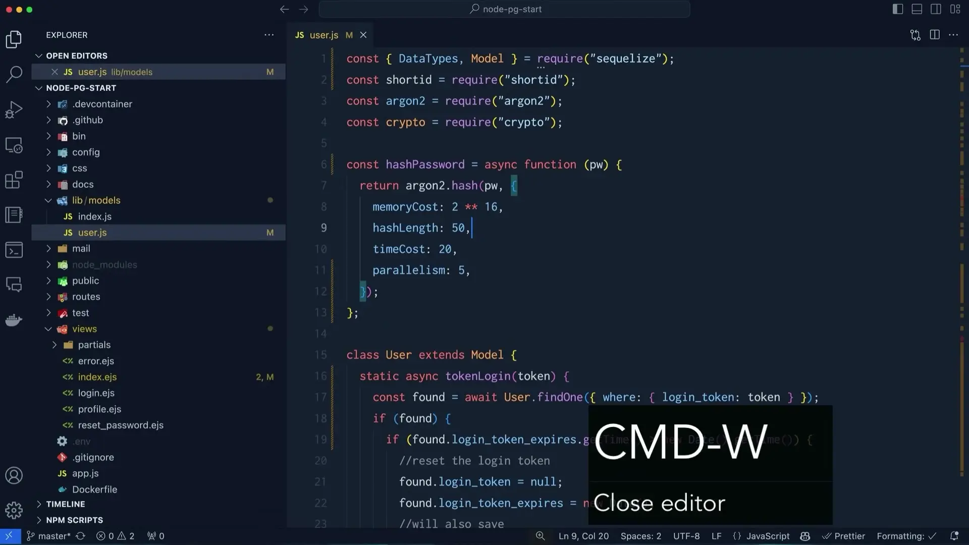 Code editor showing JavaScript functions with text selection highlighting a method block for quick manipulation