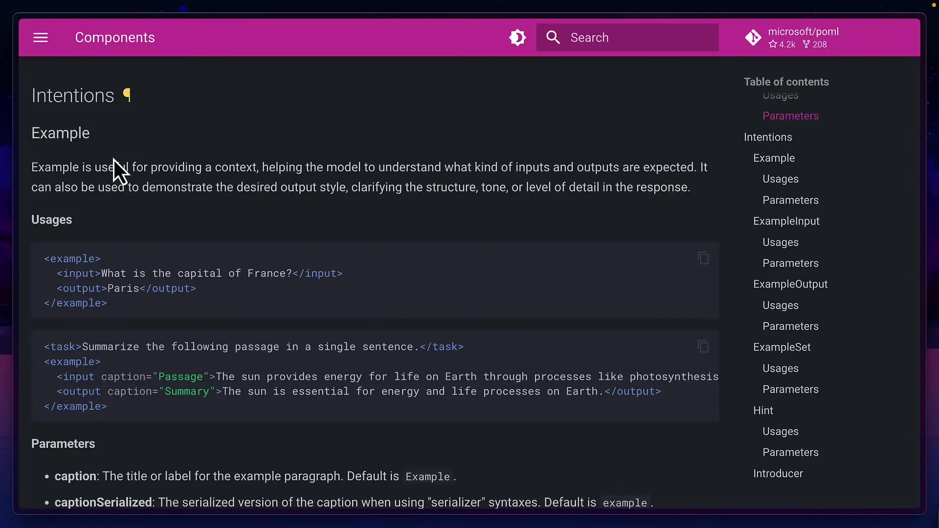 Pummel offers various component types including basic formatting, intentional components, and specialized data handling elements