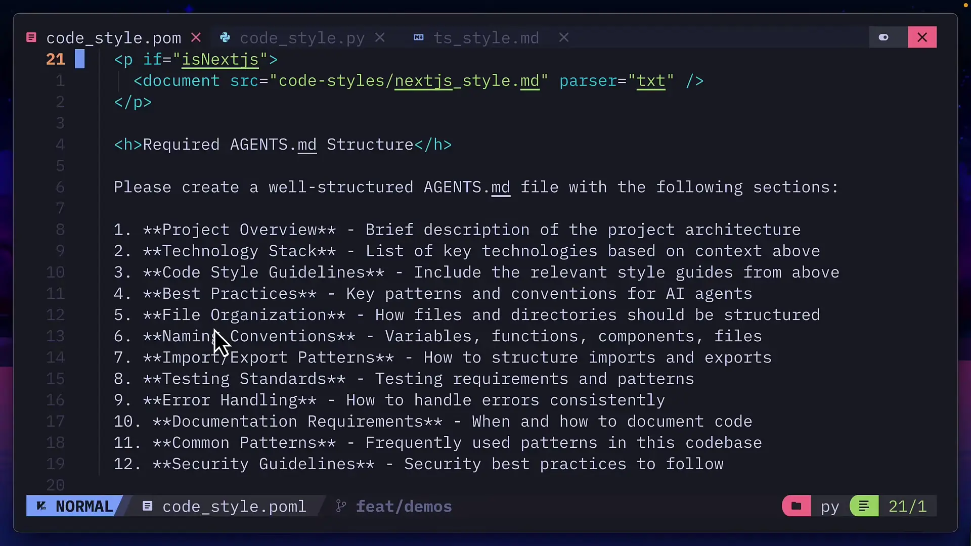 Pummel can help create sophisticated prompts that generate customized documentation like agent.md files