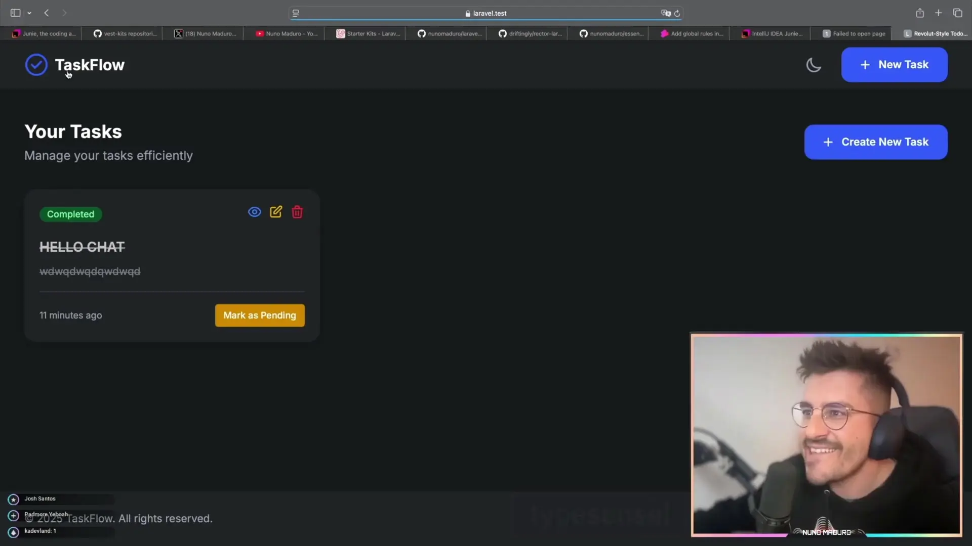 TaskFlow interface in JetBrains Junie showing completed tasks in the PHP Storm environment