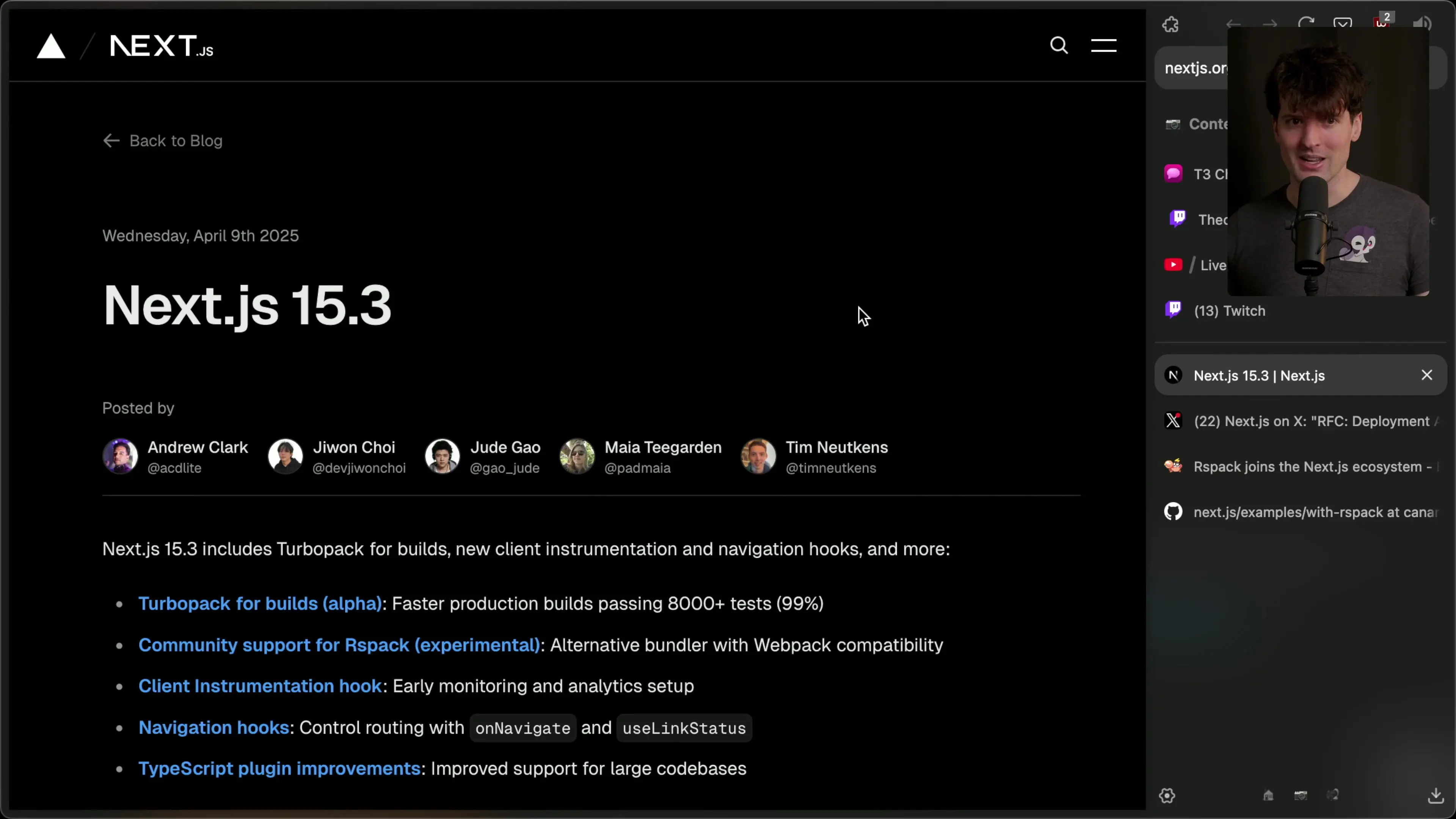 Next.js 15.3 introduces Turbopack for production builds with impressive performance gains and over 8,000 passing tests