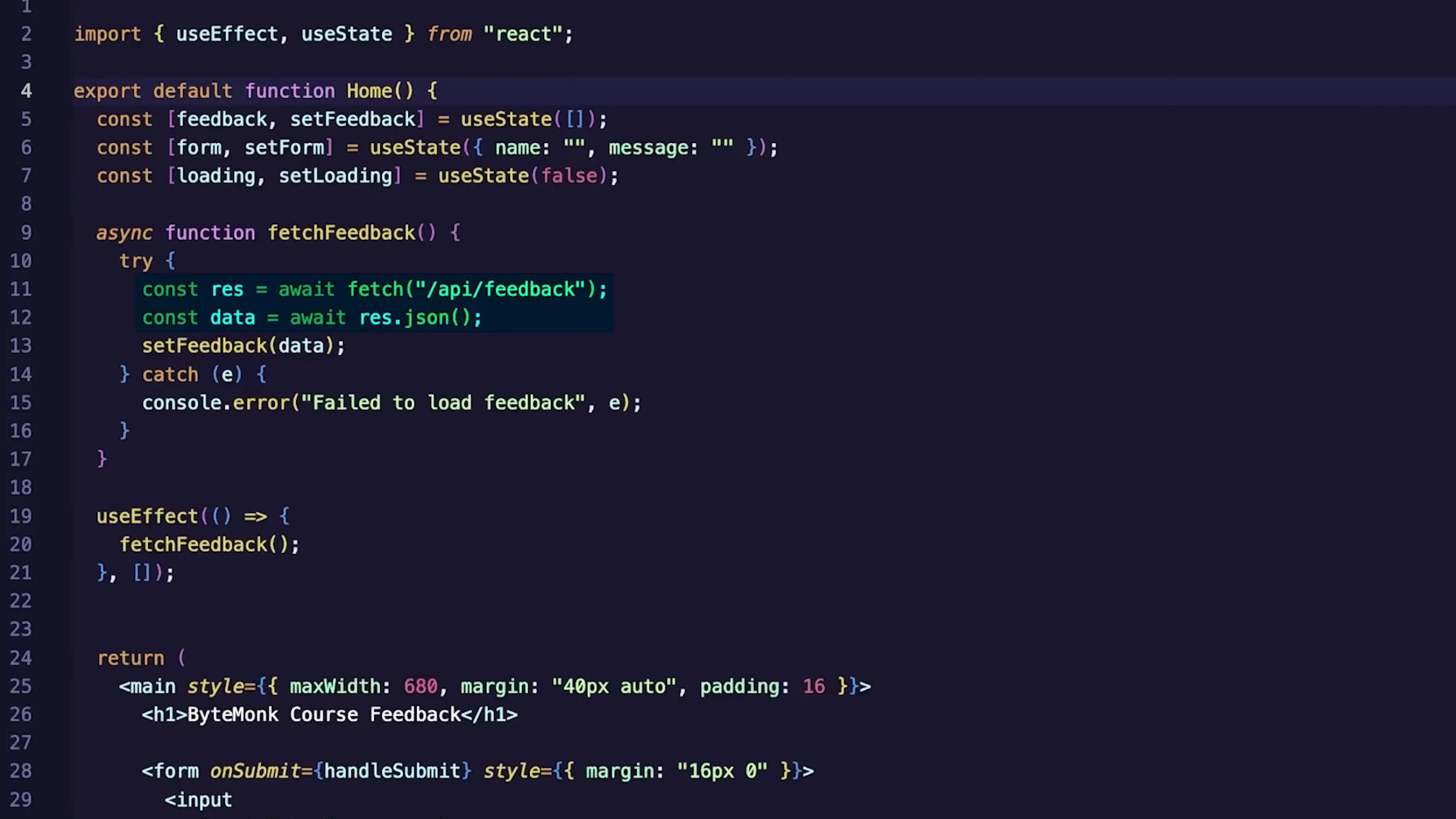 Next.js API routes handle both data fetching and submission through the same endpoint