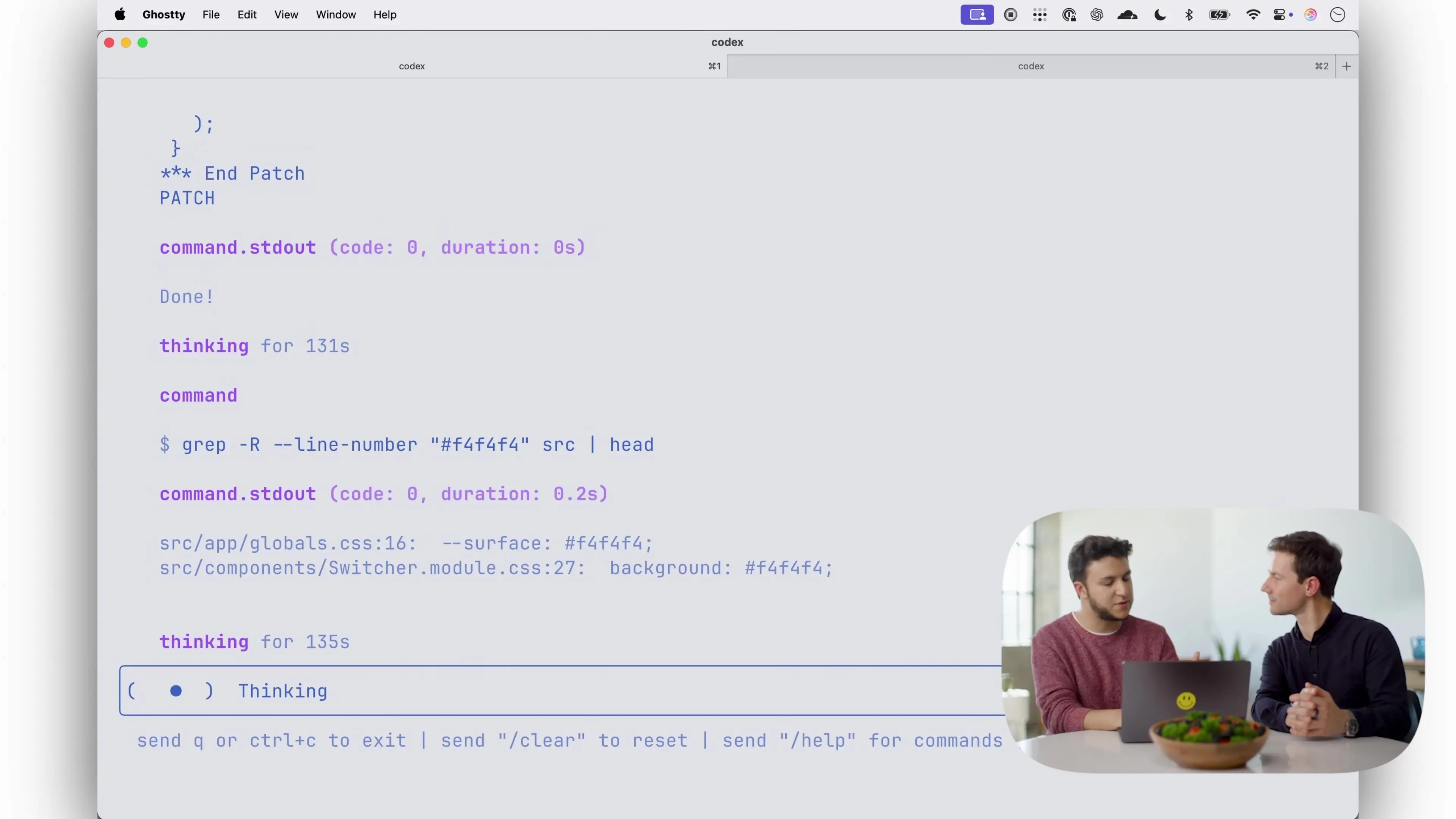 OpenAI Codex CLI analyzing a codebase and providing detailed explanations of its structure
