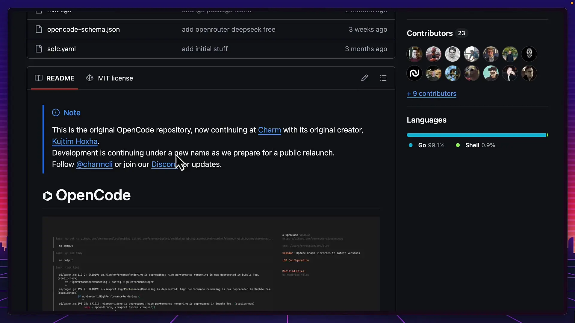 The development history of Open Code includes a transition to new ownership and ongoing development